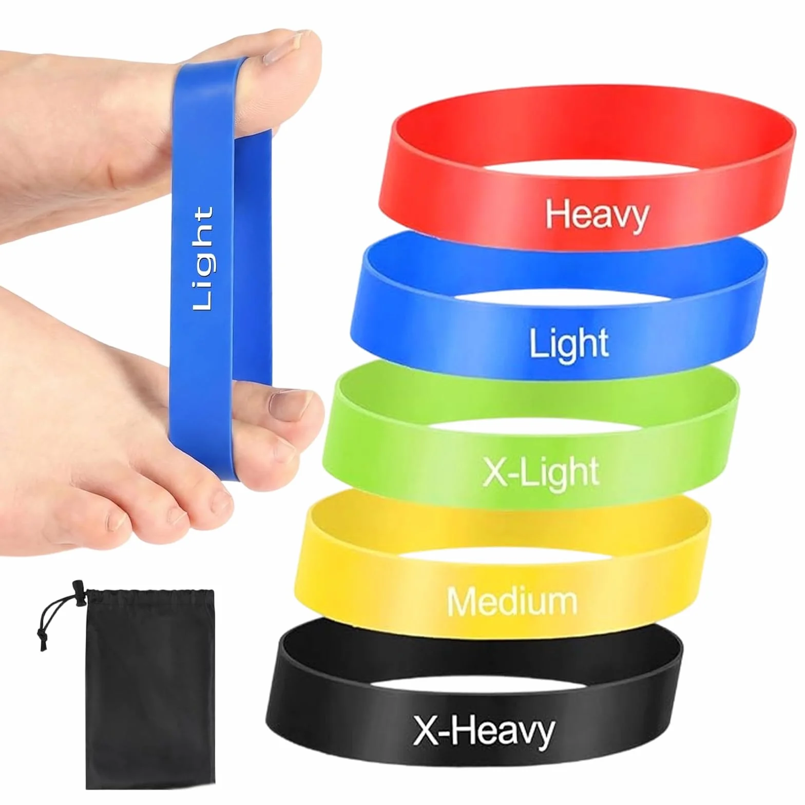 Bandas Elásticas de Látex para Pies, Corregir Juanetes, Estiramiento y Alineación de Dedos, 5 Piezas con Bolsa para Pilates y Yoga