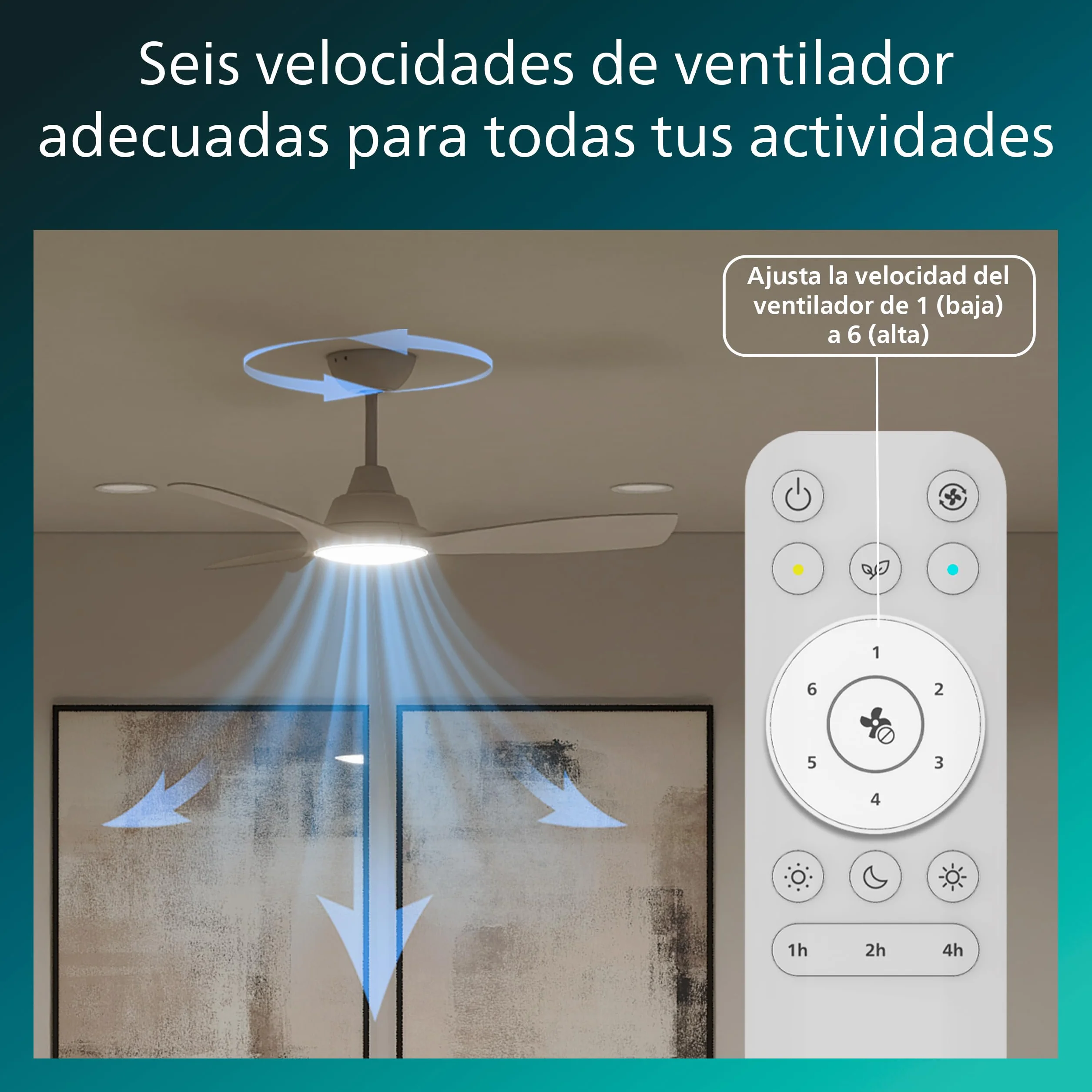 Philips Ventilador de Techo con Luz LED 107 cm 2650 Lúmenes Blanco Ajustable 3000-6500K Regulable 5% Mando a Distancia
