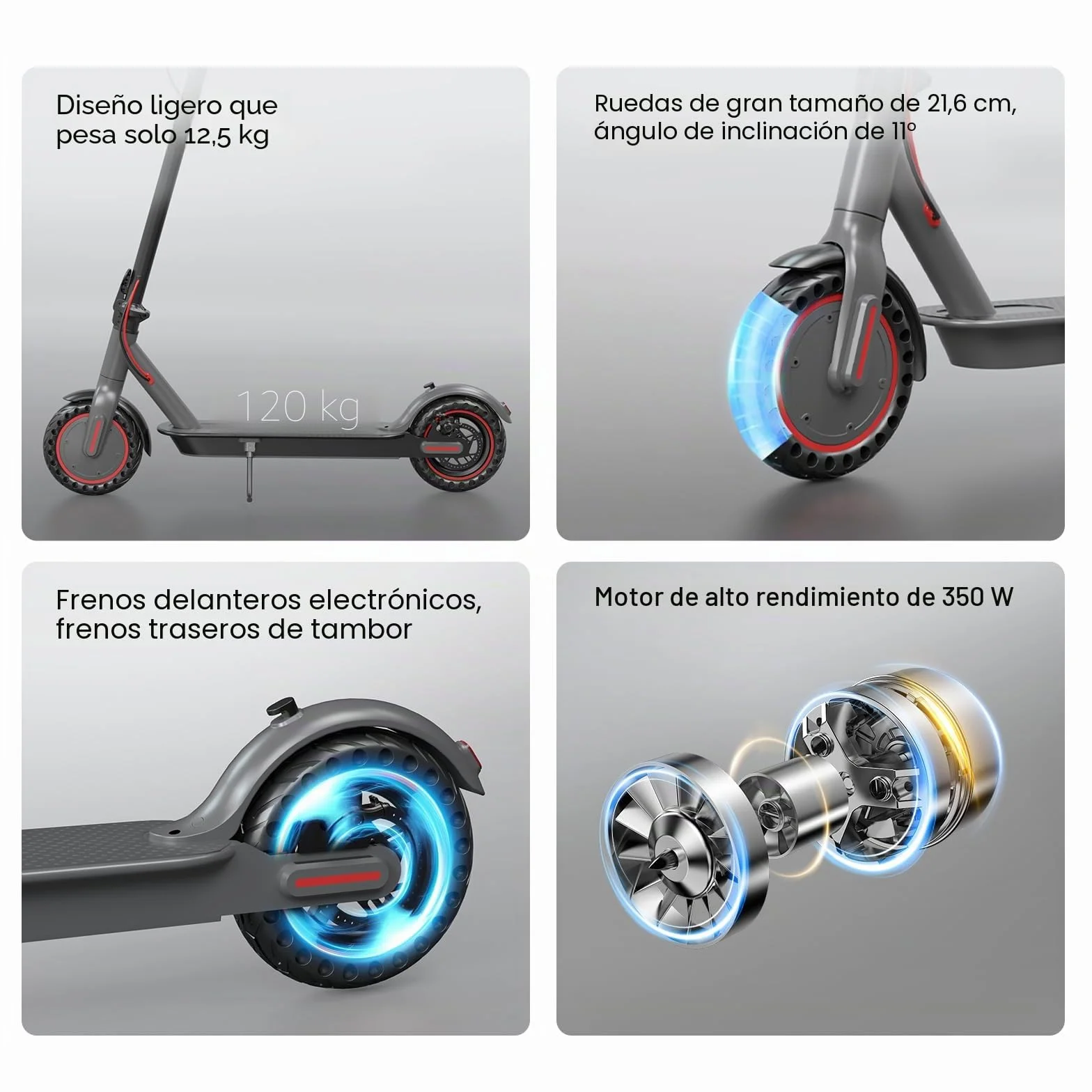 Patinete electrico, Motor de 350W, 25 KM/H, Alcance de 30 km, Patinete electrico Adultos, Plegable, neumáticos de 8,5", Pantalla LED y aplicación, Freno de Tambor.