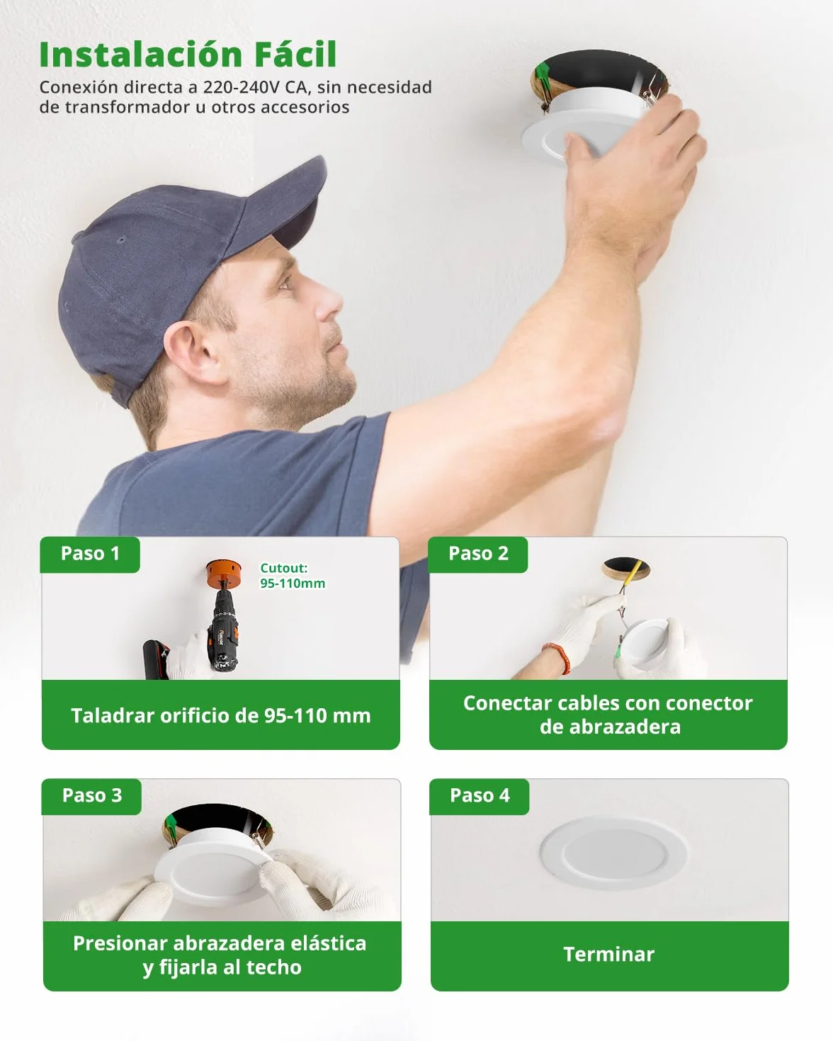 HOMEOW Downlight LED Techo Empotrable 7W 230V IP44 4000K Blanco Neutro 118mm