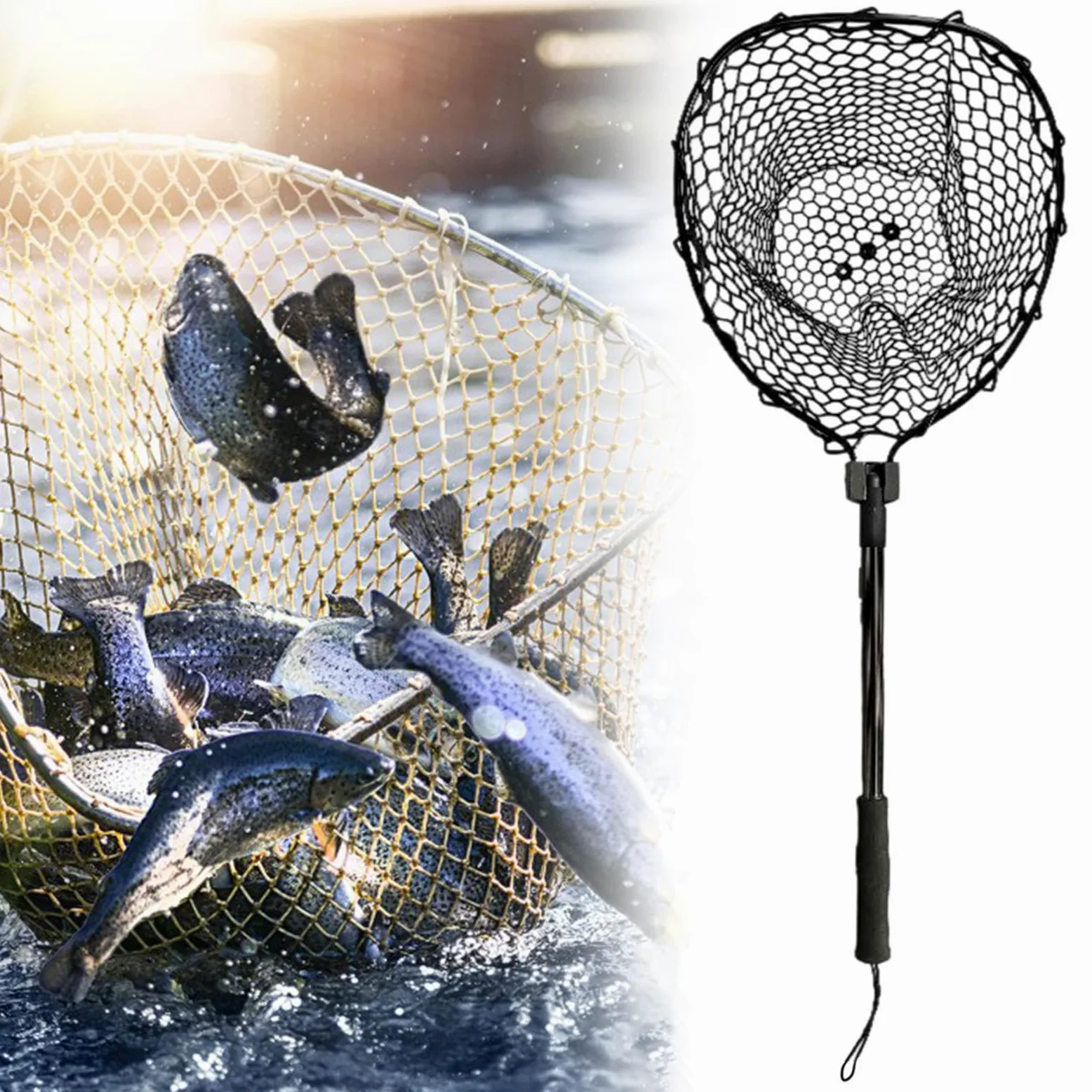 Perfeclan Red de Pesca Plegable de aleación de Aluminio, Accesorio portátil con Mango ergonómico Agarre Antideslizante.
