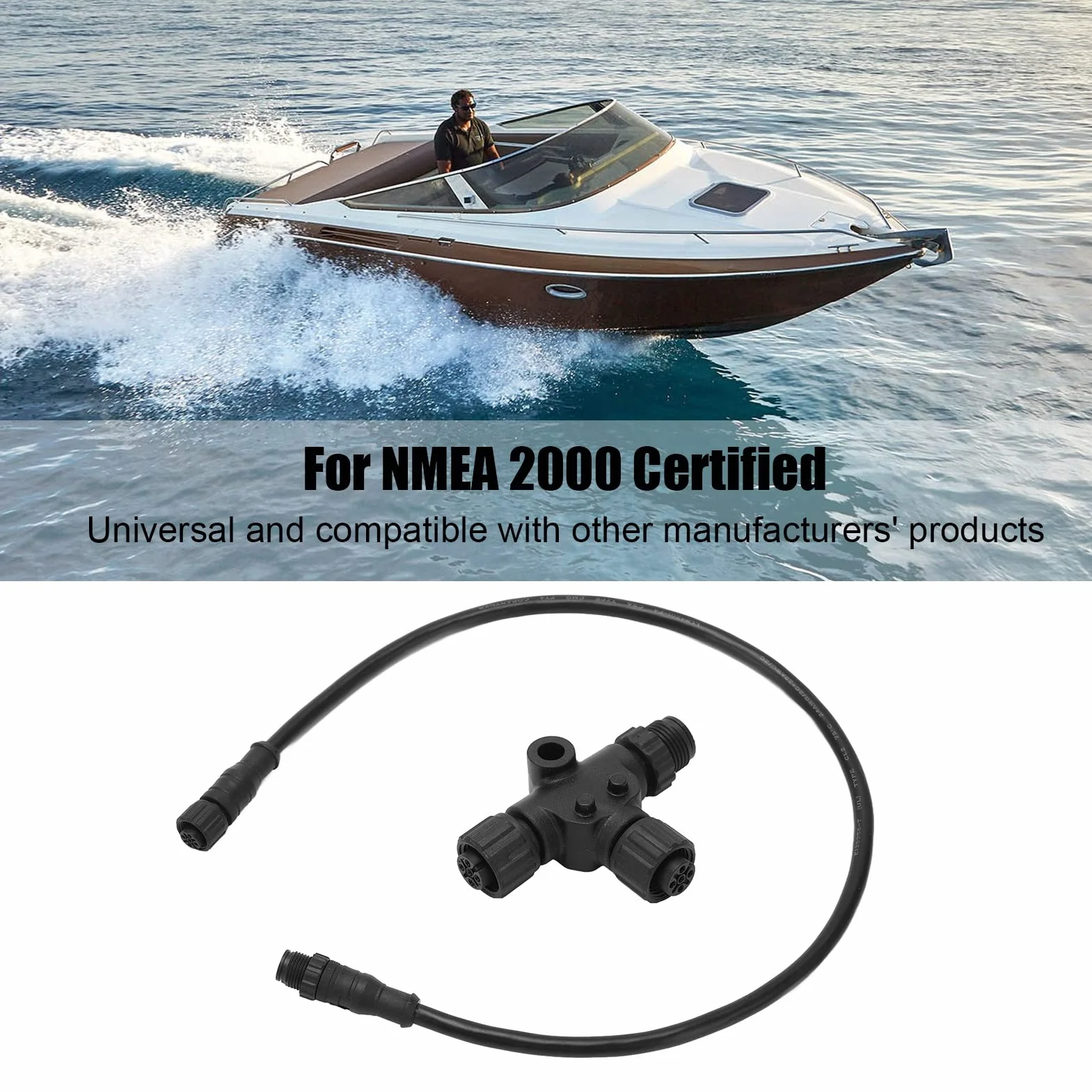 Cable de Bajada NMEA 2000, Cable de Bajada M12 de 0,5 M y 5 Pines con Conector en T, Cable de Extensión de Red NMEA 2000 para Redes Lowrance Networks Simrad