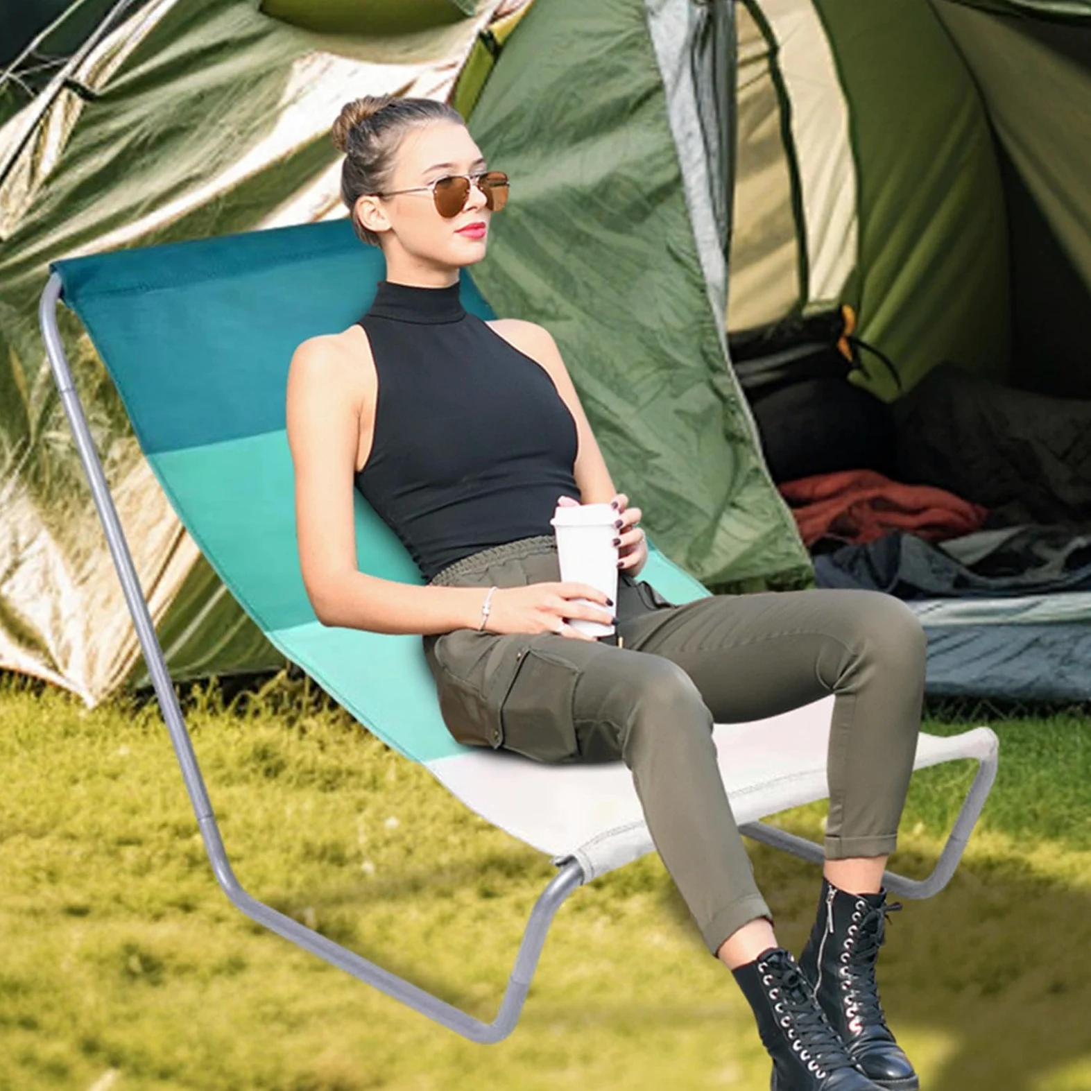 Silla de camping plegable,Silla de camping reclinable | Sillón de playa | para acampar, plegable, ultraligero, portátil, para exteriores - Tumbona de jardín para playa exterior, tomar el sol, patio,