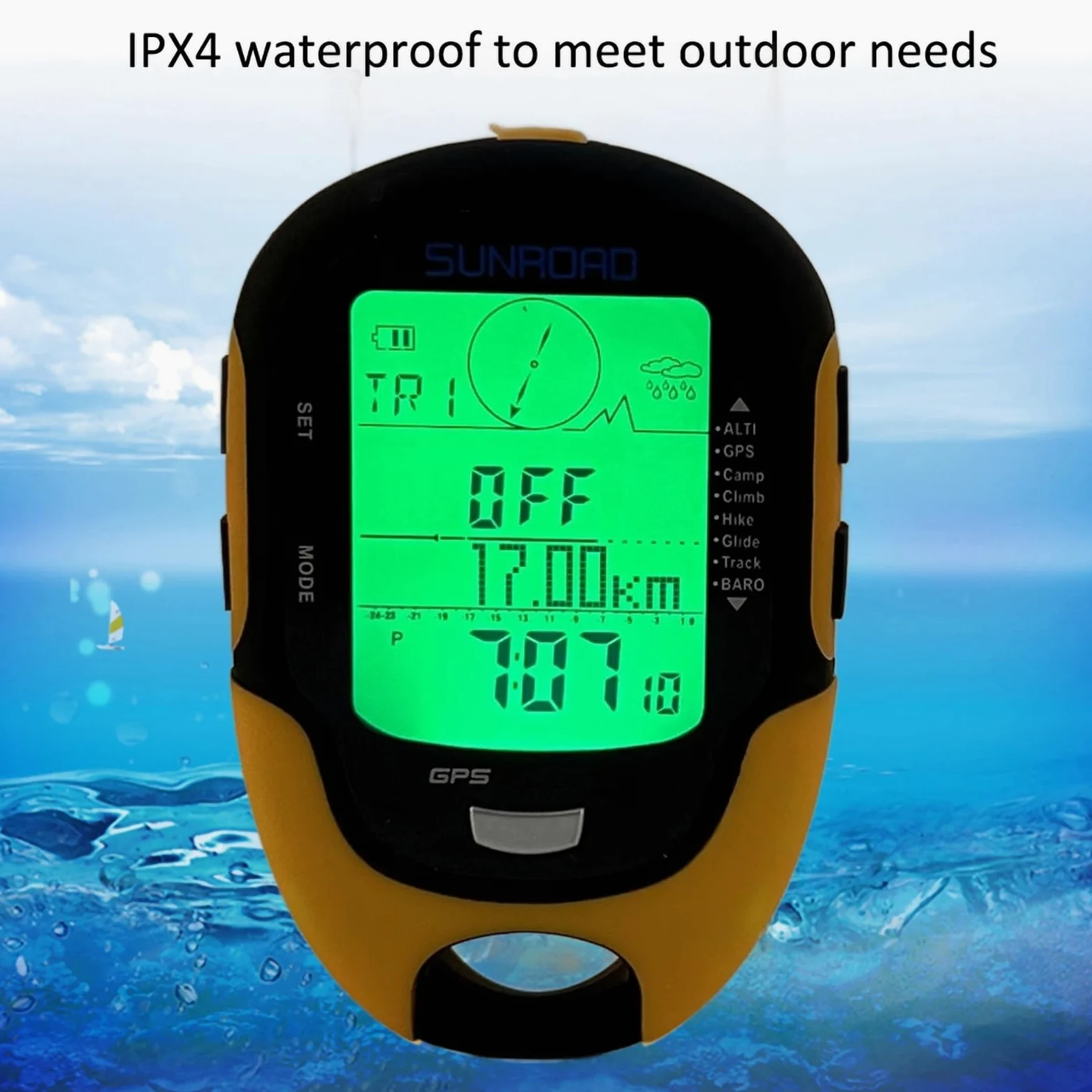 Altímetro electrónico GPS IPX4 Grado Impermeable Navegación Exterior Medidor de altitud Temperatura Humedad Brújula