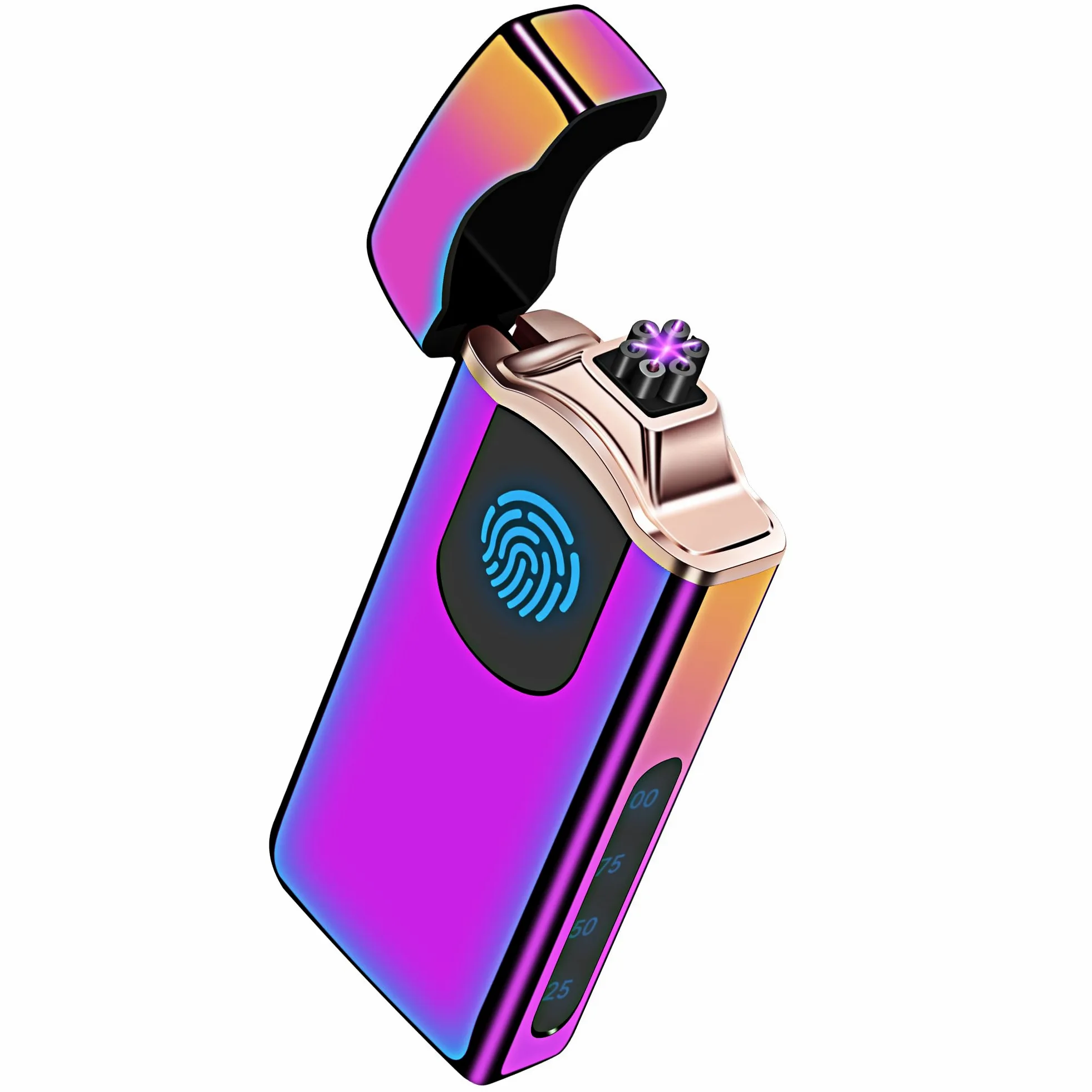 Encendedor de plasma de triple arco con batería de 500 mAh, recargable por USB, resistente al viento, encendedor fresco (colorido)