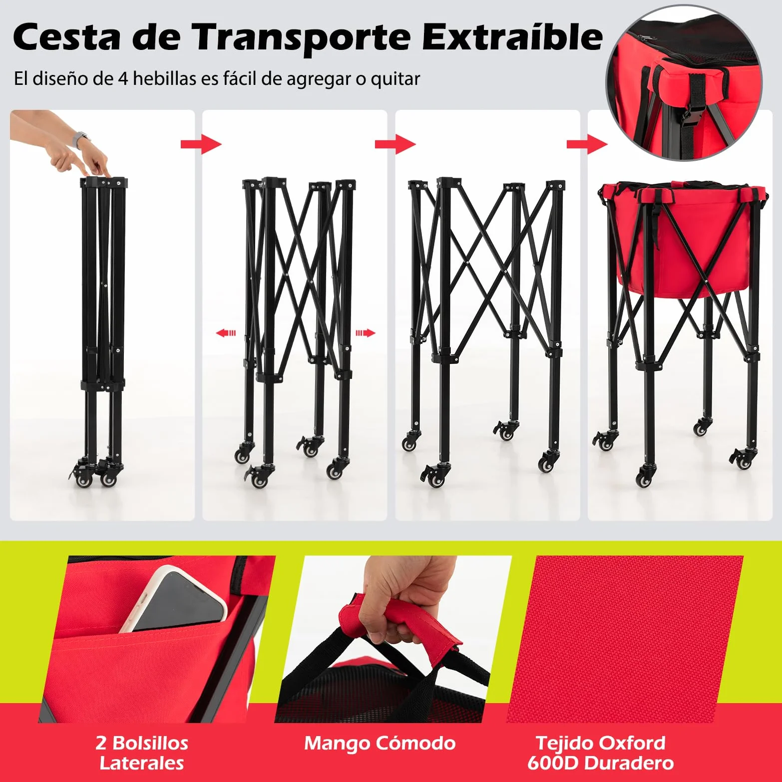 GYMAX Carrito para Pelotas de Tenis, con Marco de Aluminio y Bolsa de Transporte, Carrito de Tenis de hasta 30 kg, Carrito de Transporte para Pelotas de Tenis, Béisbol y Pelotas de Pickball