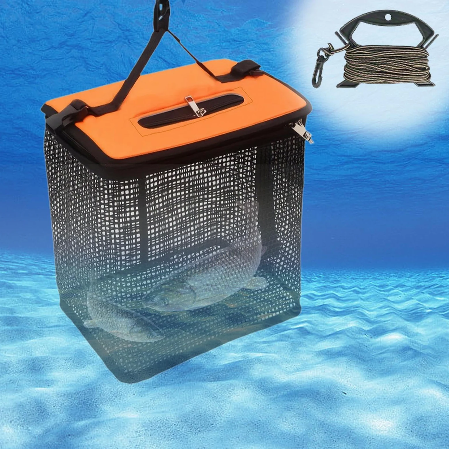 KESOTO Cesta Flotante para Peces Bolsa de Almacenamiento de Peces Plegable Red de Pesca Portátil Cesta de Protección con Nailon Adecuada para Pesca en Agua D