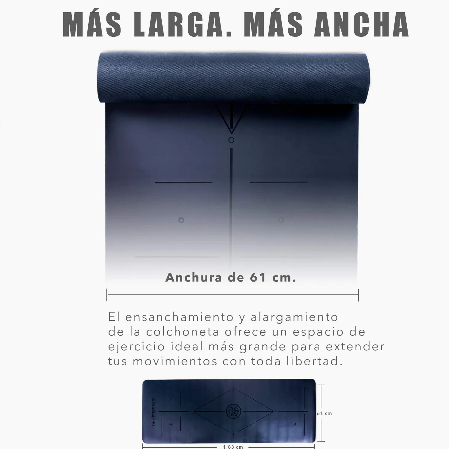 NEWPOWER - Esterilla Yoga Antideslizante Ecológica, Fabricada en PU con TPE, Larga(183cm), Ancha(61cm) y Gruesa(6mm). Colchoneta Yoga con Sist. de Línea del Cuerpo y Textura Doble Cara. Hot Yoga Mat