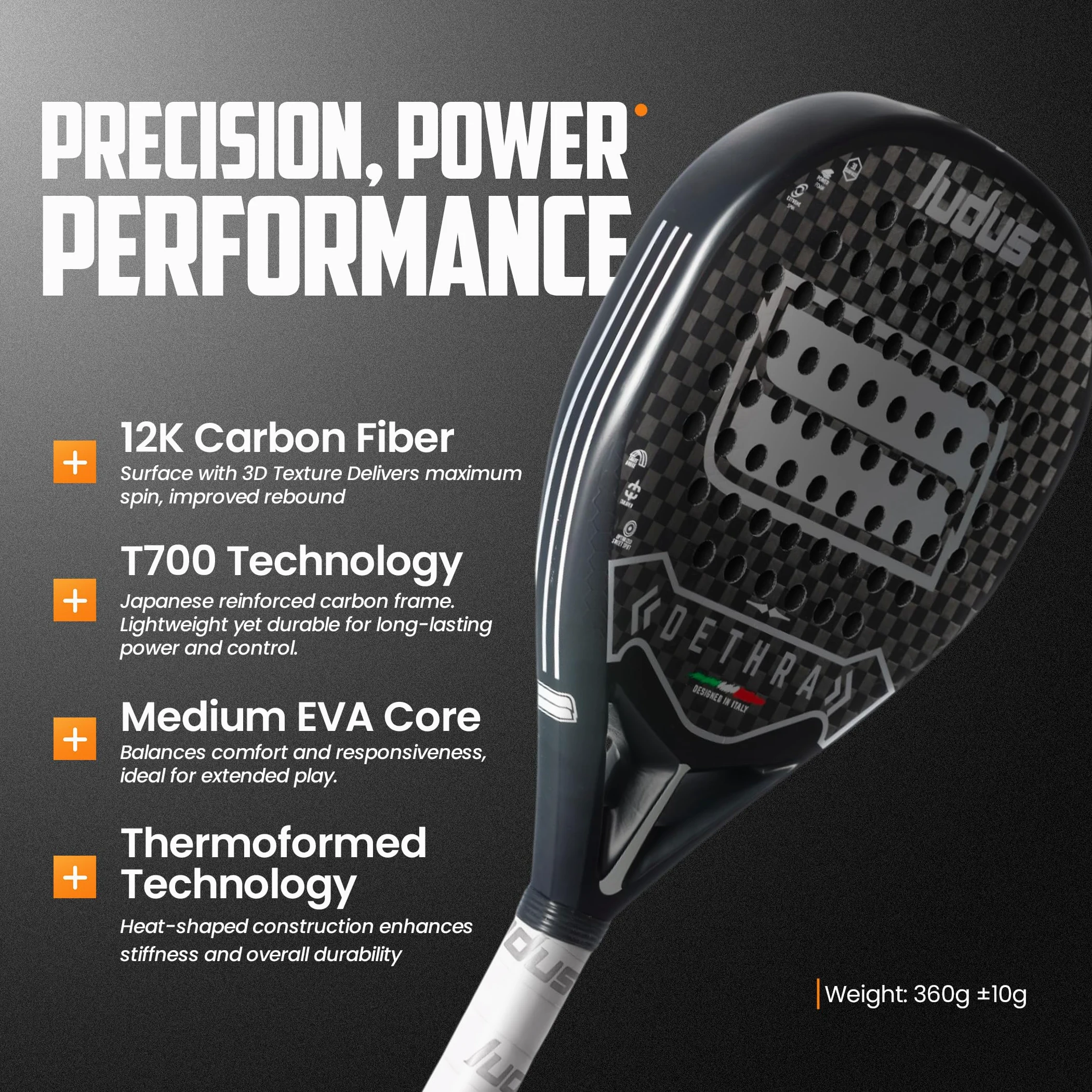 Ludus 2 Palas de Padel Fibra de Carbono 12K, Negro, 360g, con Tecnología EVA Media 15-17, Marco Reforzado, Superficie 3D, 2 Fundas Térmicas Incluidas + Overgrip Padel