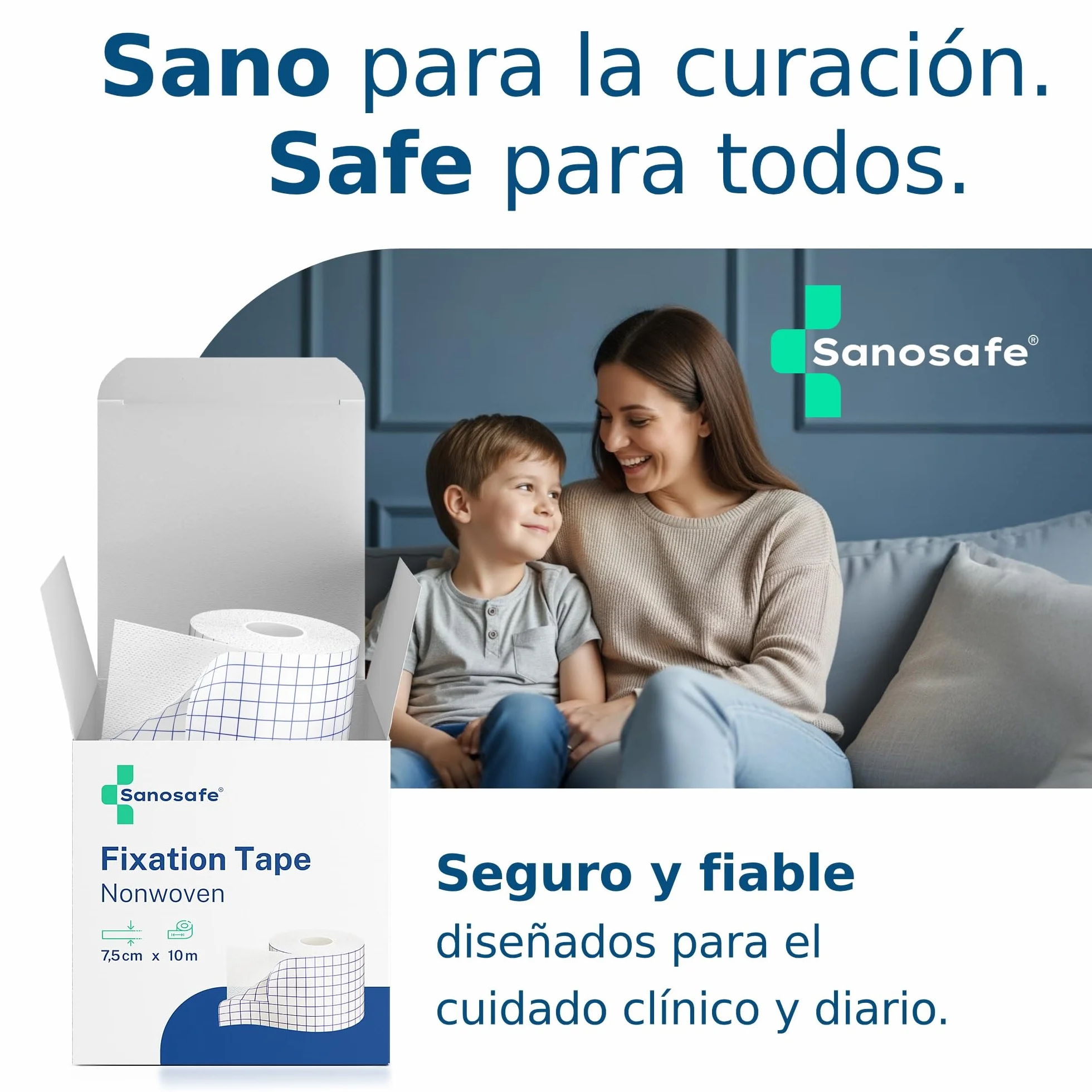 Esparadrapo médico 7,5 cm x 10 m | Cinta adhesiva TNT hipoalergénica transpirable para apósitos