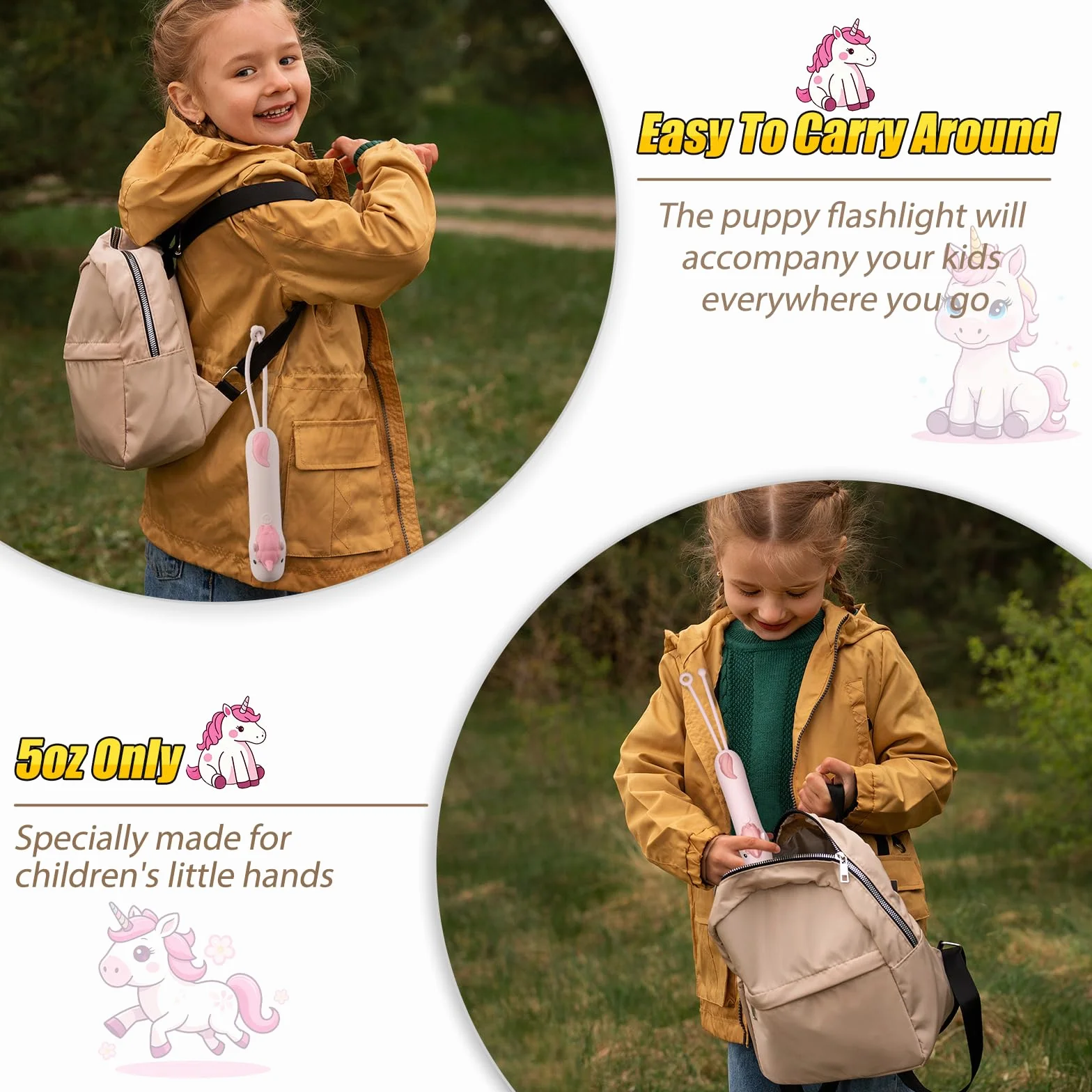 ZKLiLi Linterna Recargable LED Portátil para Niños Camping Senderismo Unicornio