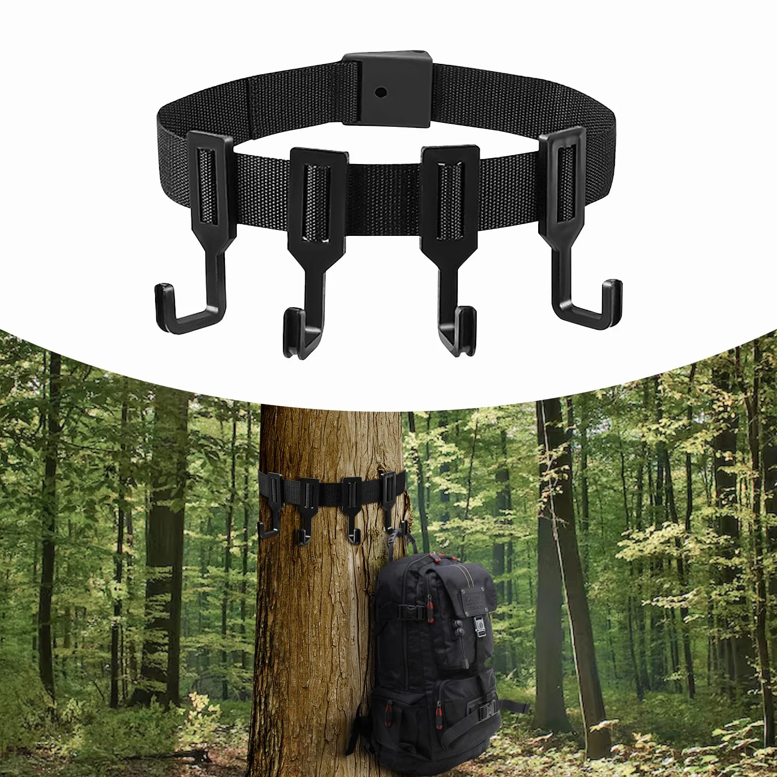 Treestand Strap Gear Hangers, desmontable árbol soporte arco durable arco caza Gear Strap con correa gruesa correa y 4 ganchos de plástico para escalada caza senderismo