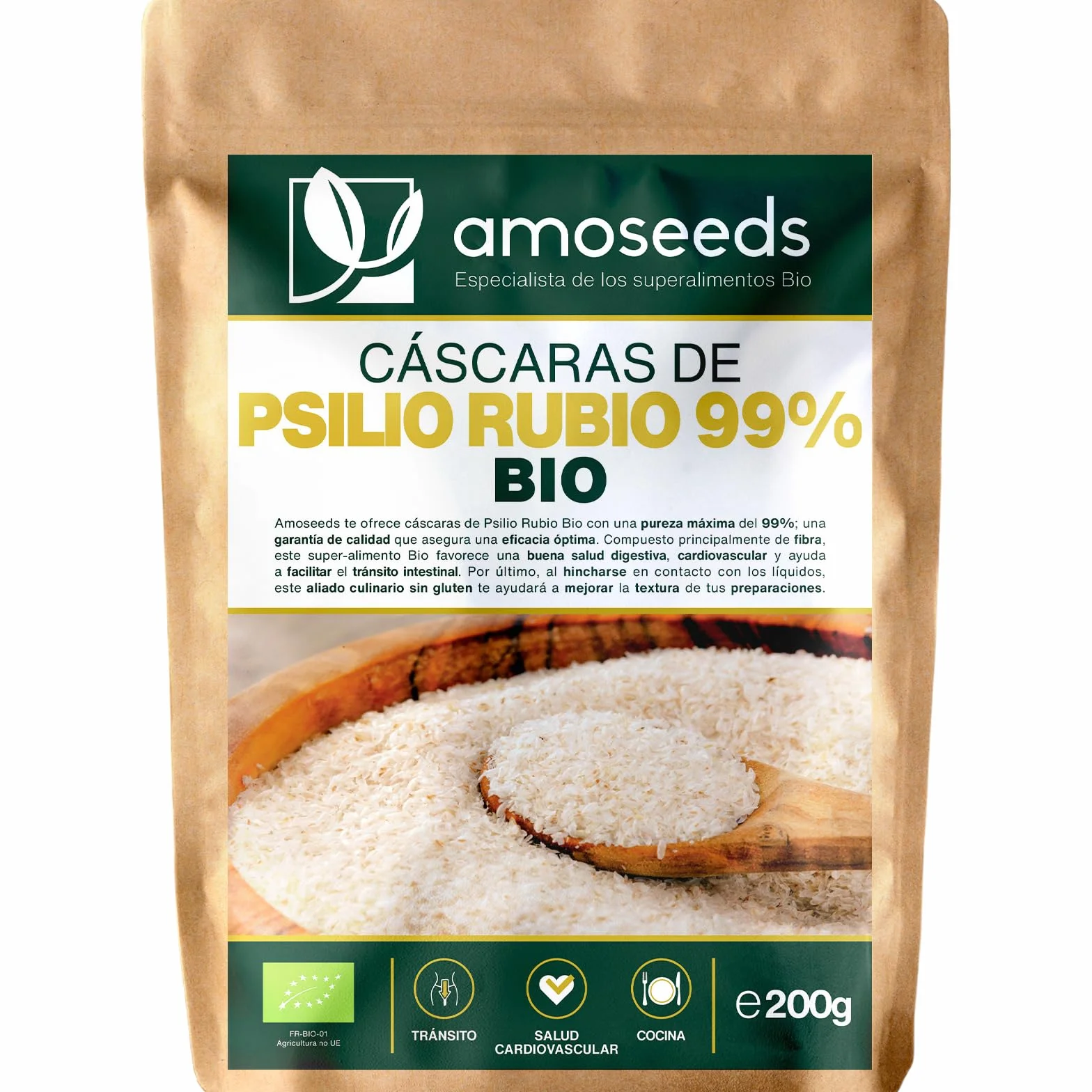 Psilio Rubio BIO 200G Cáscaras Psyllium Orgánico Máxima Pureza 99% Fibra Sin Gluten