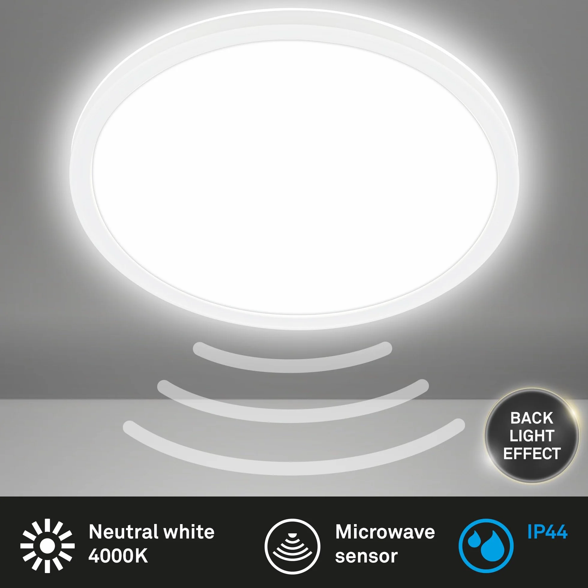 BRILONER Lámpara de techo LED con detector de movimiento IP44 29x3 cm blanco neutro