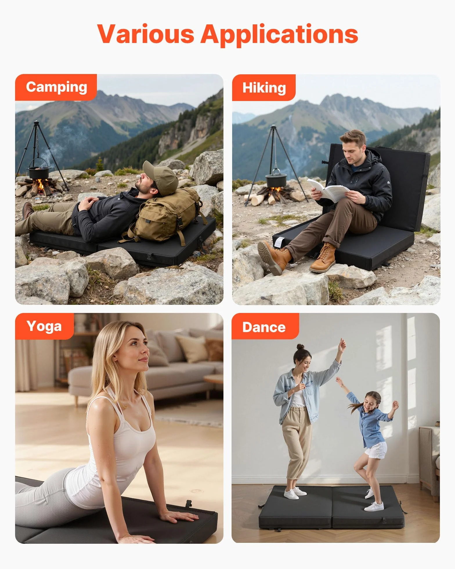 VEVOR Boulder Airpad, Almohadilla de Choque Plegable con Correas Ajustables para Montañismo y Escalada