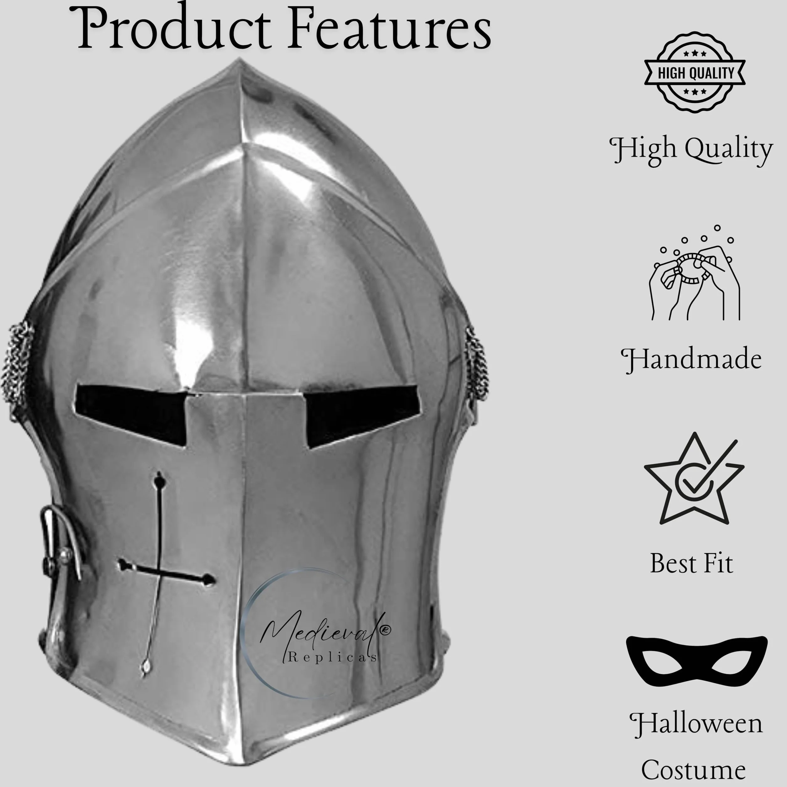 Medieval Replicas Barbuta Casco Caballeros Templarios Crusader Armour Acero