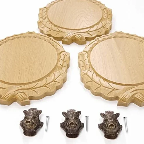 GTK Oferta 3 placas de cuña talladas de roble claro AF 16 cm con 3 cabezas de cuñas, portada grande, tabla de cuñas, cartel para trofeos