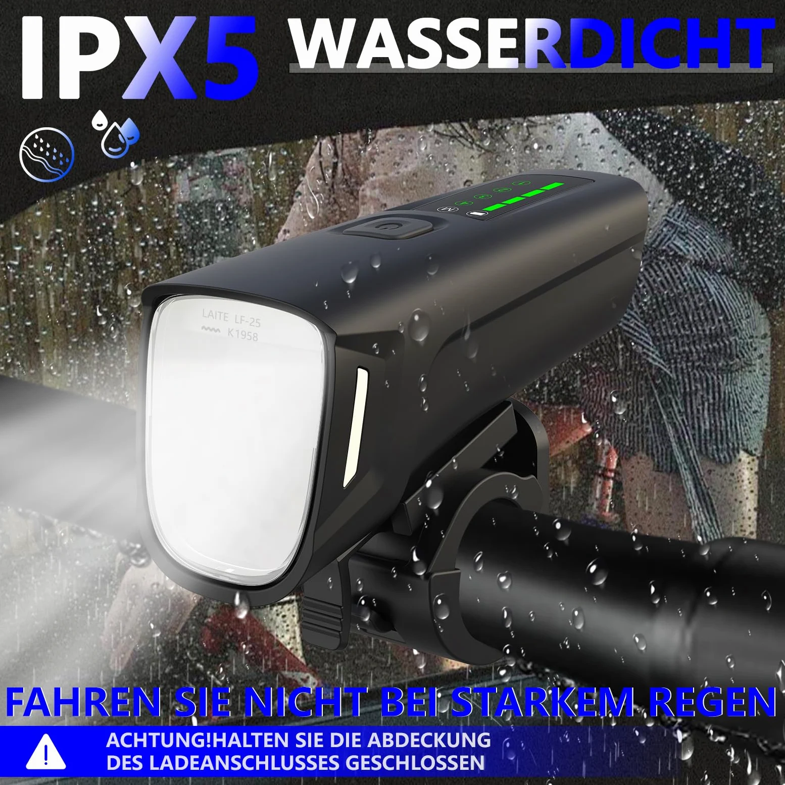 Juego de luces de bicicleta, iluminación de bicicleta certificada por StVZO, USB tipo C carga luces led set,IPX5 impermeable luz delantera y trasera