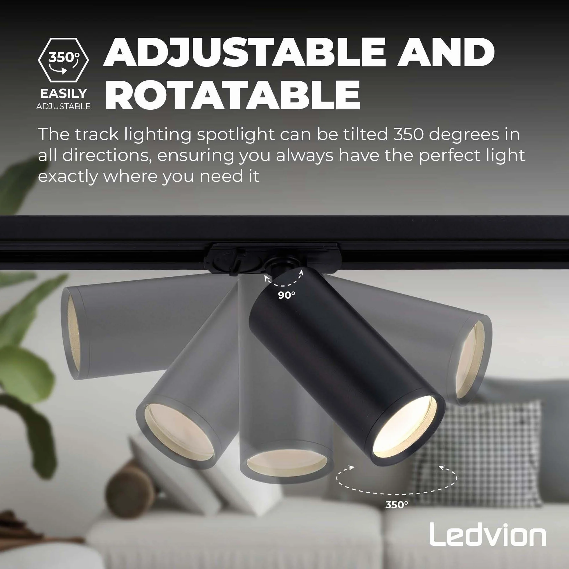 Ledvion Sistema de rieles iluminacion 2m Carril Monofasico 3W Negro 2700K 6x Foco de techo Orientable GU10