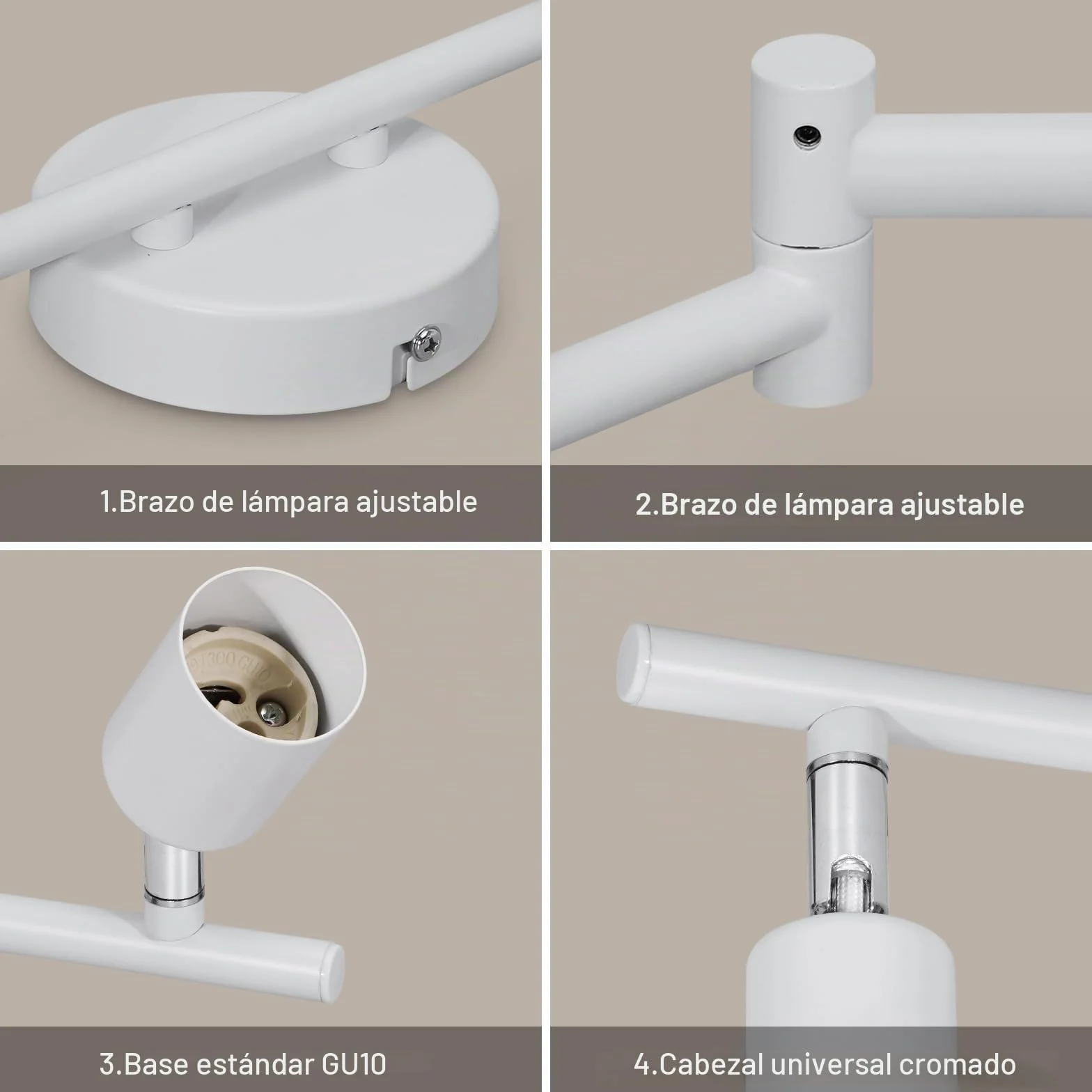 Lámparas de Techo LED 6 Focos Orientables GU10 Blanco Giratoria