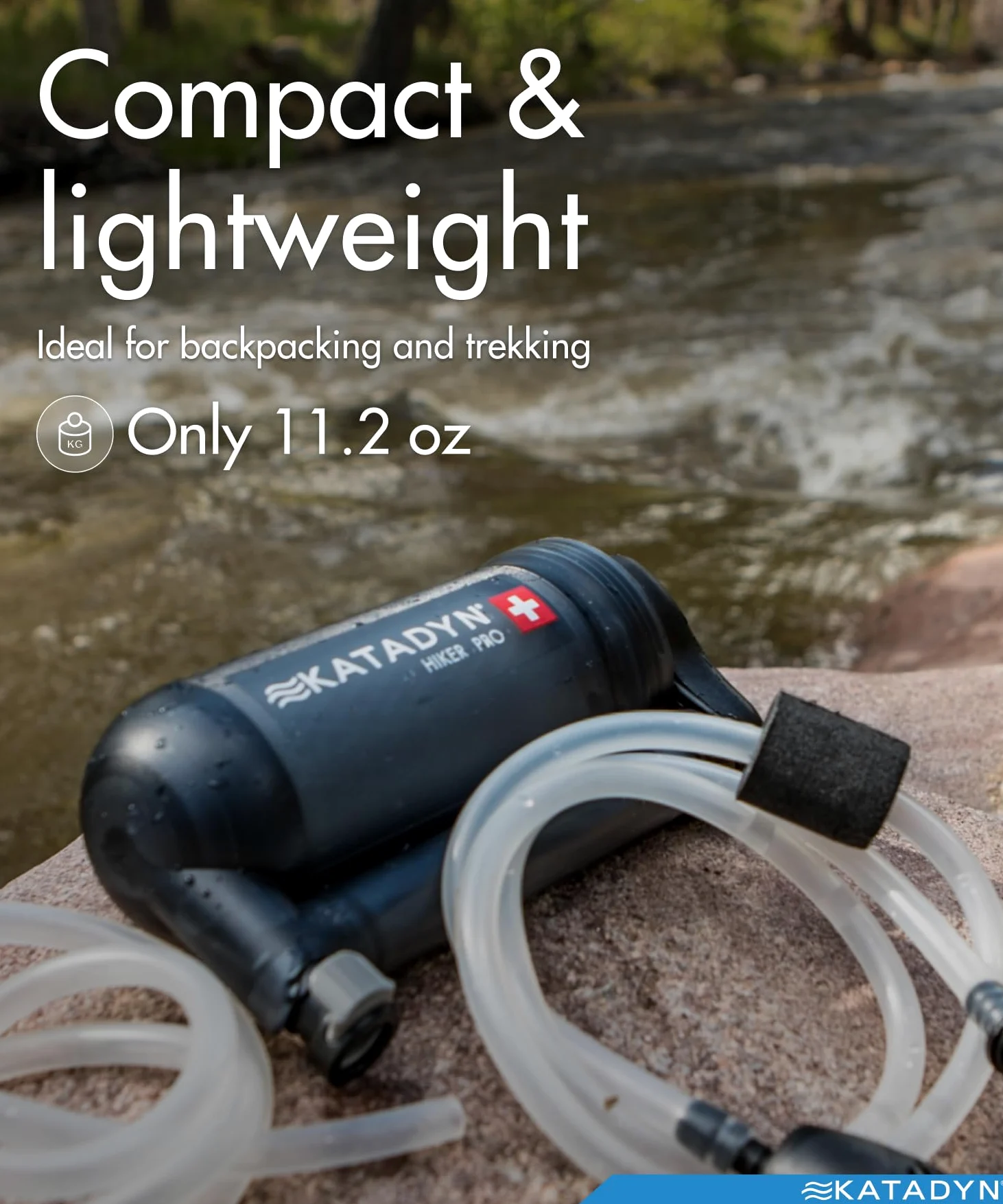 Katadyn Hiker Pro - Filtro de agua de bomba de mano para mochileros, camping, supervivencia de emergencia | 1 litro por minuto, 317.5 g ligero, filtración portátil para camping, mochileros, senderismo y supervivencia