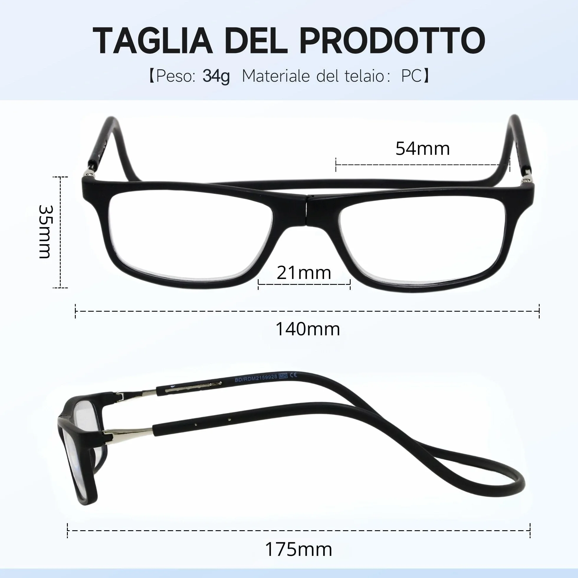 NEW VISION Gafas Presbicia Hombre 2 PACK, Cierre Imán, Longitud Ajustable, Gafas de Lectura, NV2904