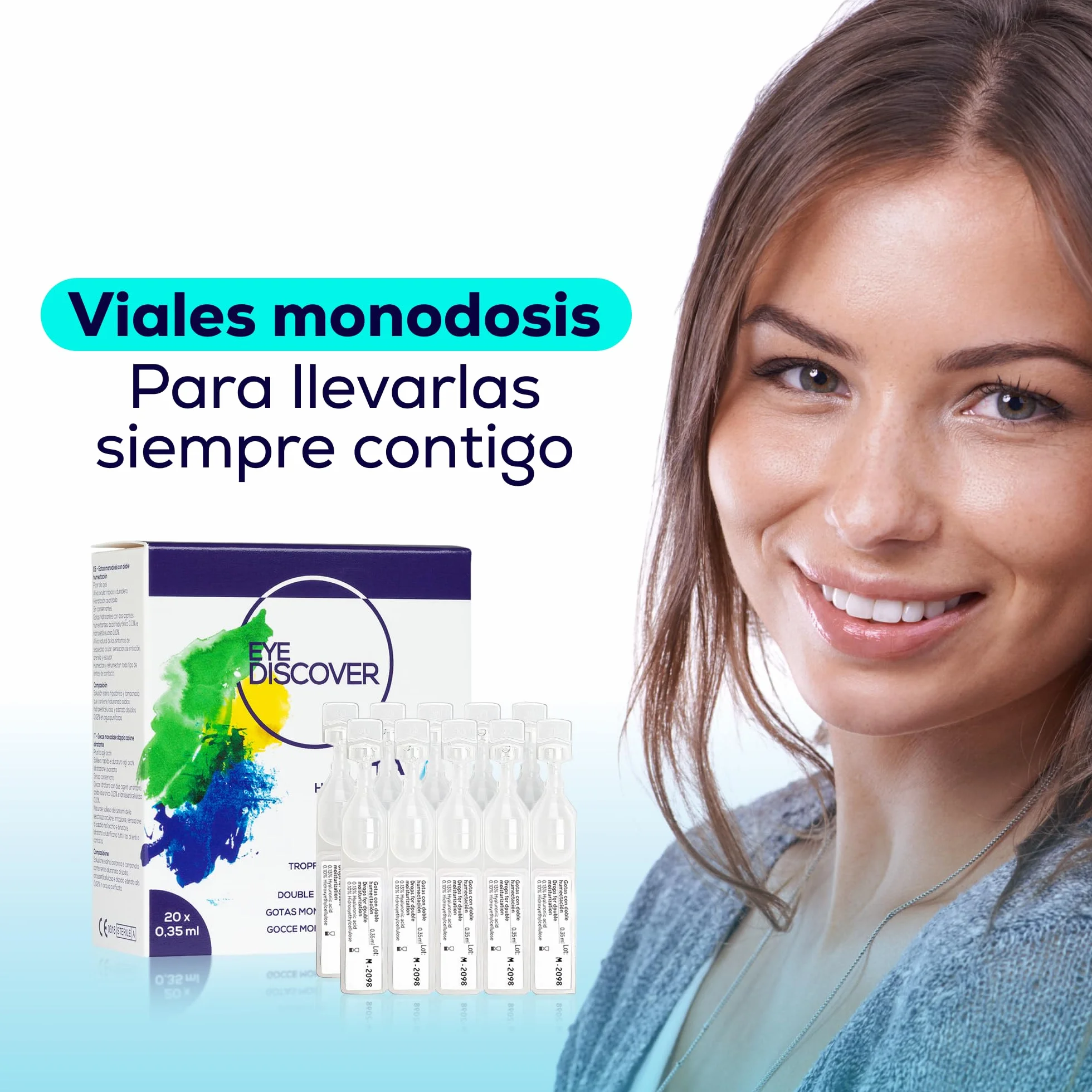 Gotas Ojos Secos Monodosis con Ácido Hialurónico e Hidroxietilcelulosa, 20 Viales 0,35 ml