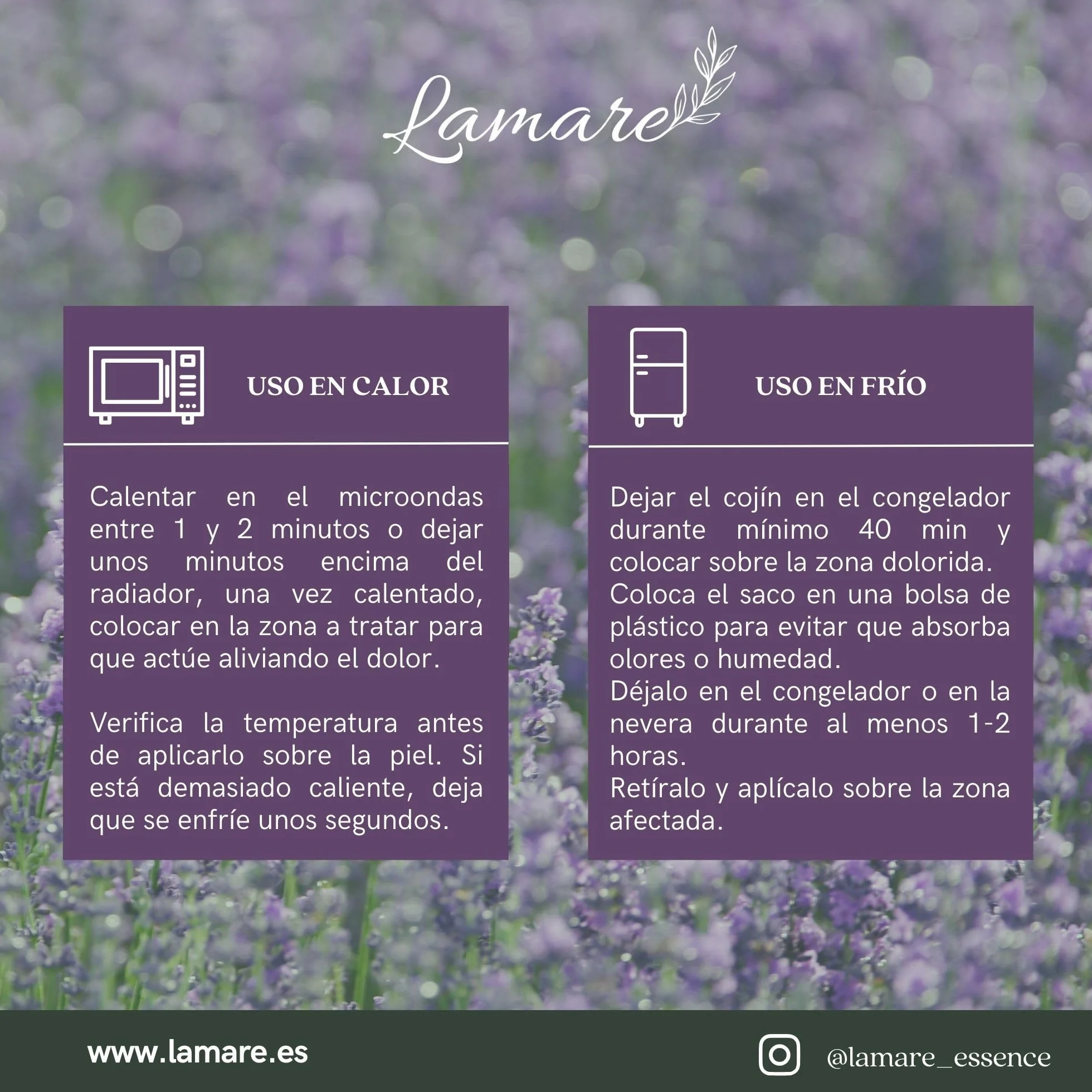 LAMARE Cojín Térmico de Semillas Microondas Trigo y Lavanda 48x15 cm Funda Lavable 100% Algodón