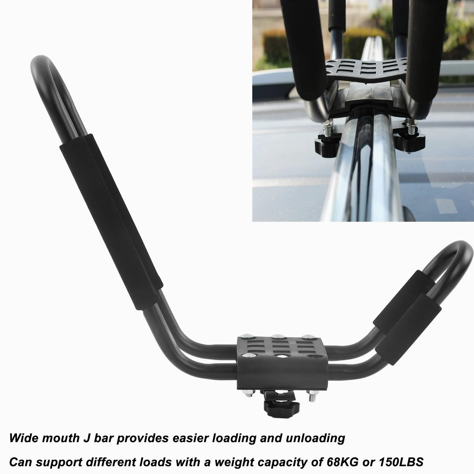 lyrlody Portaequipajes para techo para kayak, 2 pares portaequipajes para coche para kayak, soporte para techo de 68 kg, 150 libras, soporte para barra J para canoa Paddle Boards Skiboard