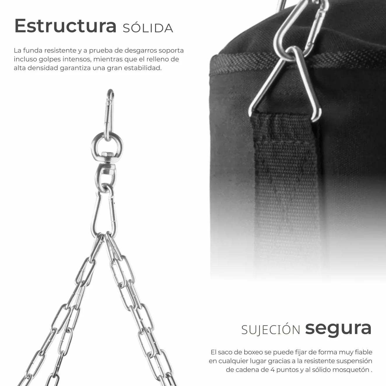 tectake® Saco de Boxeo con Suspensión de Cadena, Cierre Giratorio, para Entrenamiento en Casa, Fitness, Saco Boxeo para MMA, Muay Thai, Fitness, Kick Boxing - 28 x 28 x 105 cm