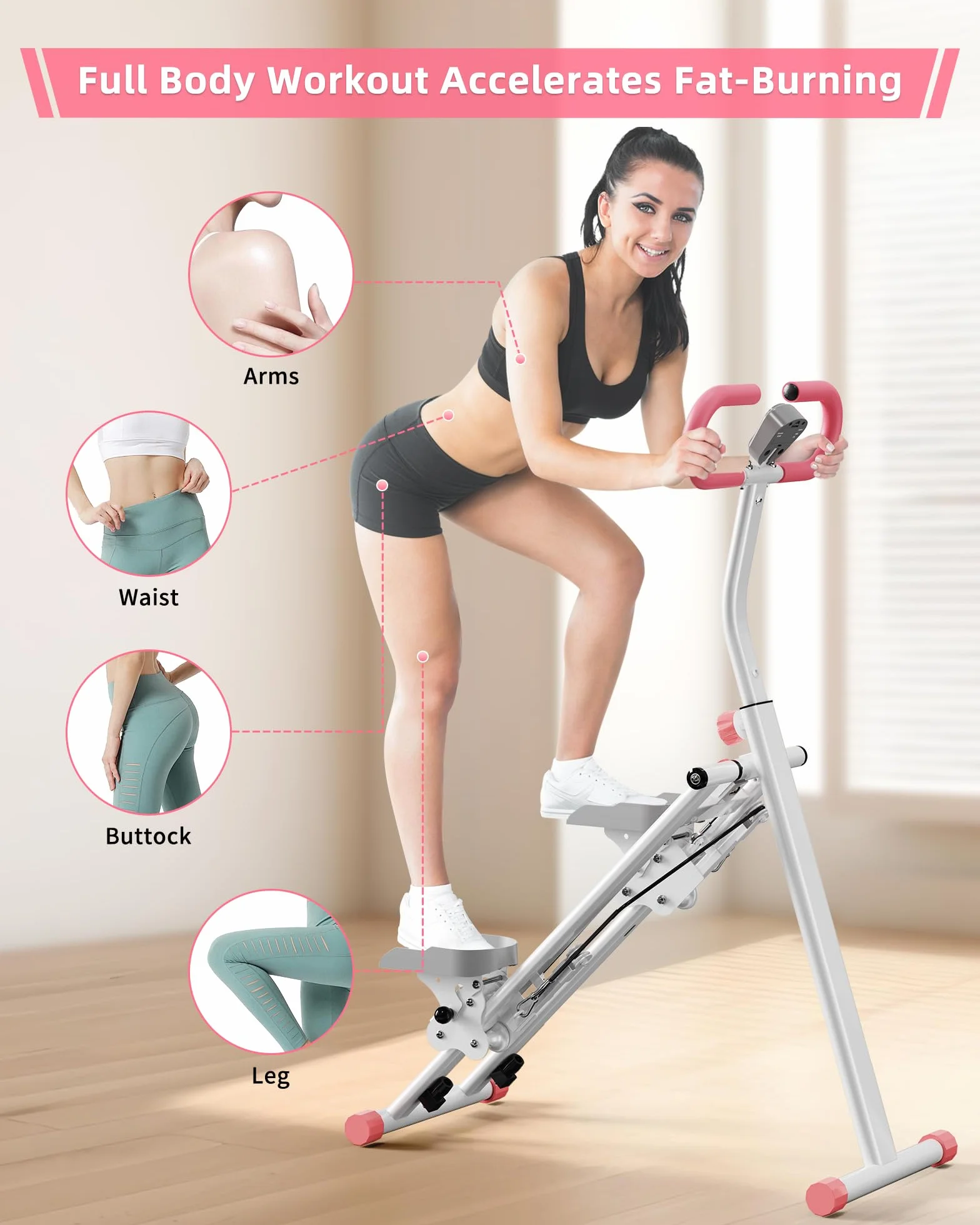 Stepper, Máquina de Step para Casa, Escaladora Vertical con Manillar para Entrenamiento de Cuerpo Completo, Máquina de Subir Escaleras con Estructura Estable y 3 Alturas Ajustables