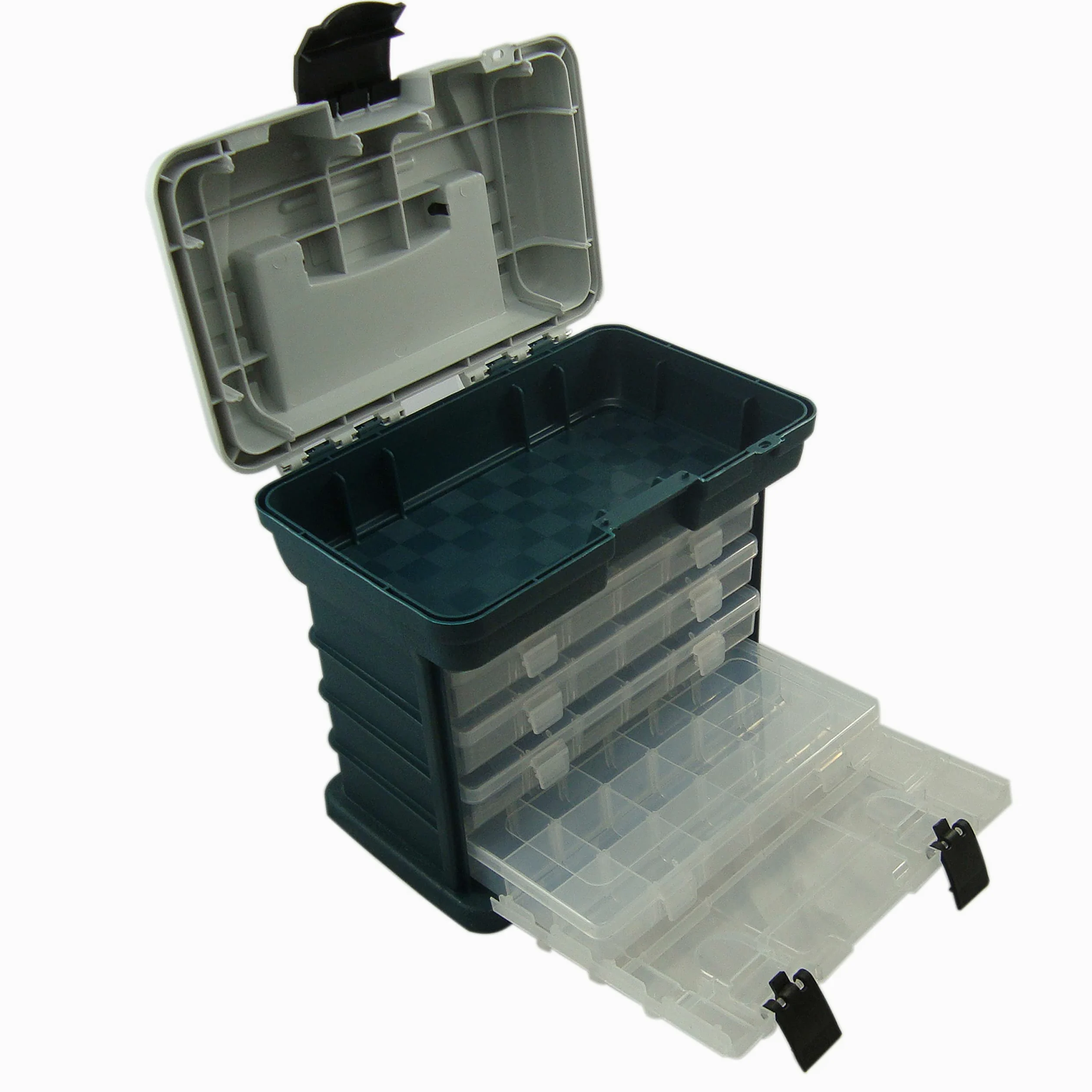 Lunar Box IG20333 Estuche 4 Compartimentos Ajustables Cajas de Almacenamiento, Caja de Aparejos de Pesca, Unisex Adulto, Gris y Verde, Talla única