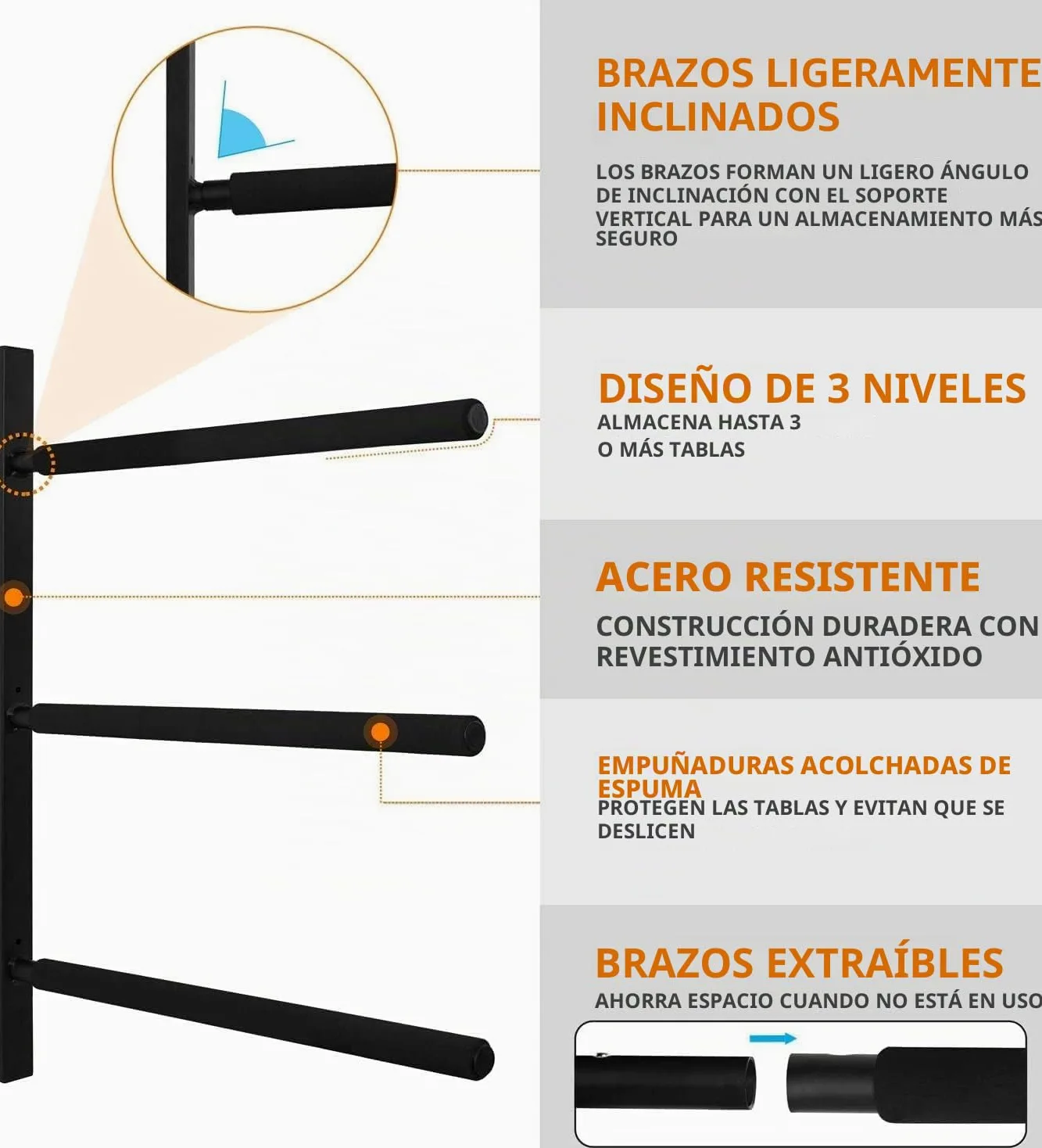 Yes4All Soportes de pared para tablas de paddle, Soportes para tablas de surf con acolchado de espuma, Almacena y exhibe hasta 3 tablas de surf, snowboards, longboards, negro