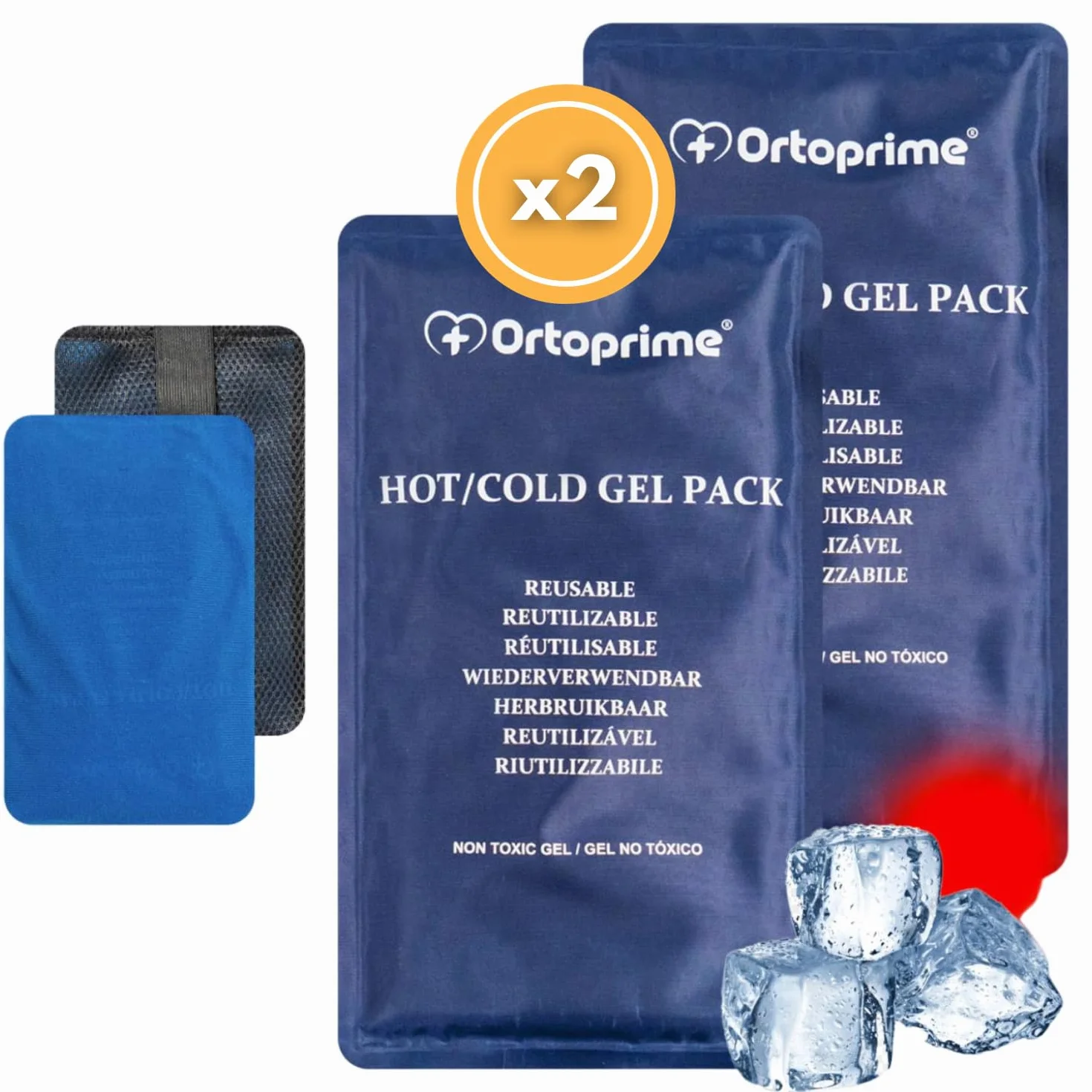 OrtoPrime Bolsas de Gel Frío y Calor Reutilizable 26x15cm para Lesiones con Funda Protectora