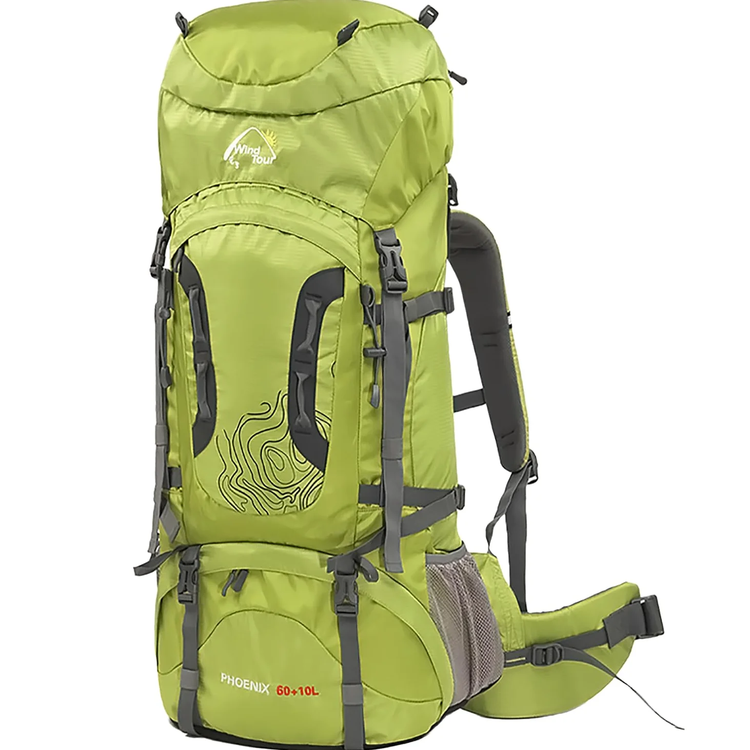 Wind Tour Outdoor 60L Mochila ligera Ripstop impermeable Trekking Bolsa Durable Sport Daypack con cubierta de lluvia para escalada senderismo ciclismo alpinismo (verde)