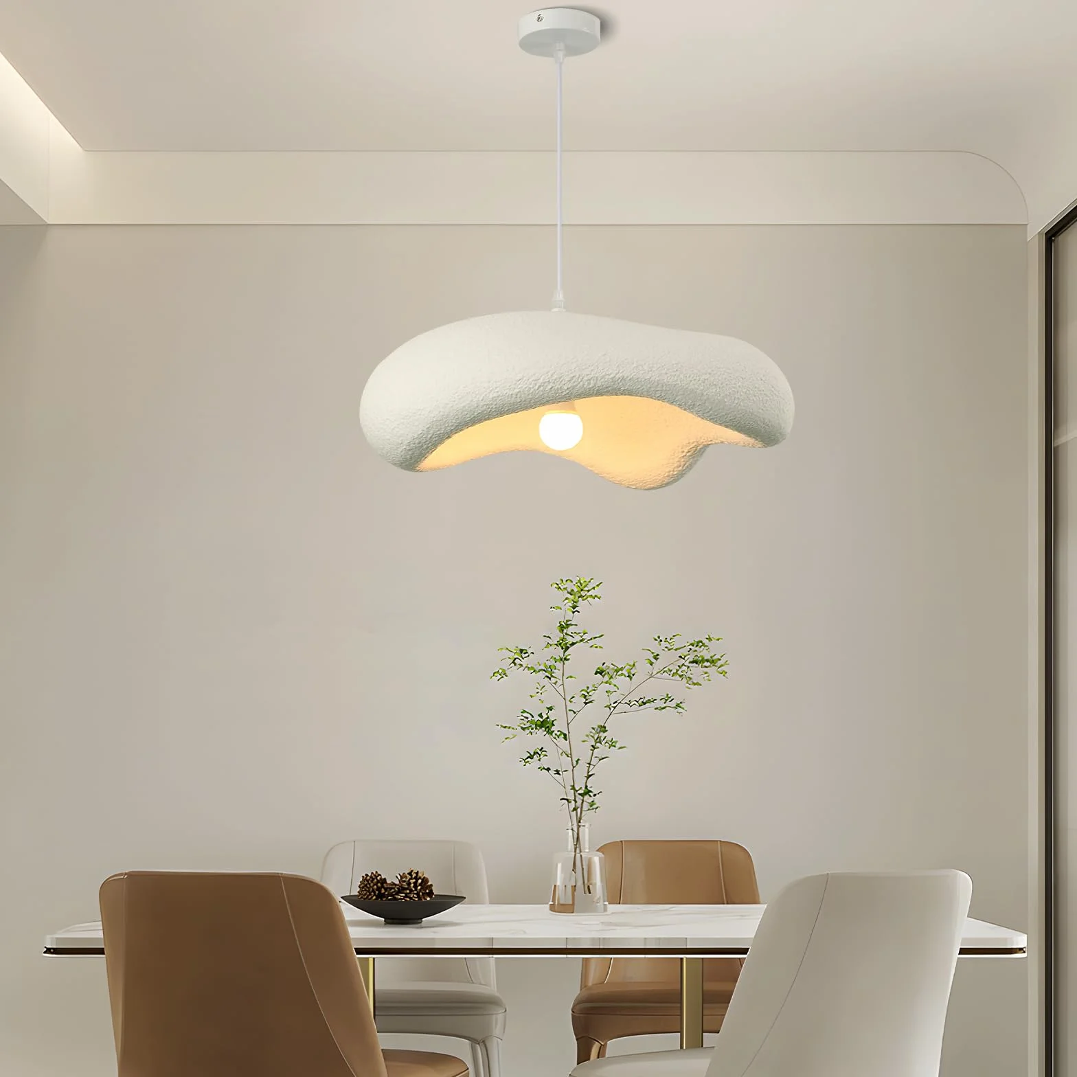 Wabi-Sabi Estilo Lámpara Techo Colgante Japonés Comedor Forma Irregular Nube Blanca Lámpara Araña Ajustable E27 50cm