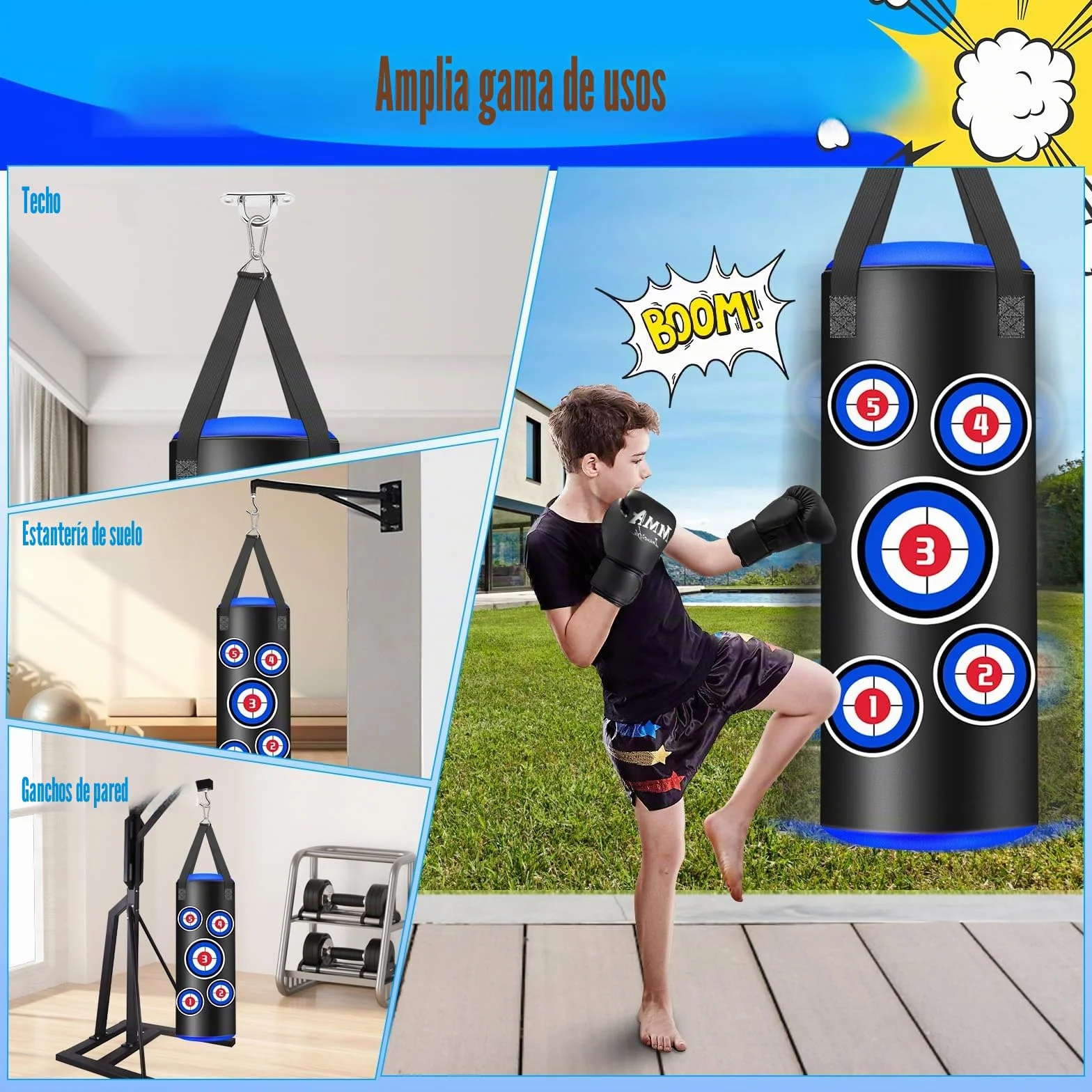 Saco de Boxeo Niños, Boxeo Niños con Guantes, Microfiber Leather Heavy Bag para 5-14 años para Practicar Karate, Taekwondo, MMA