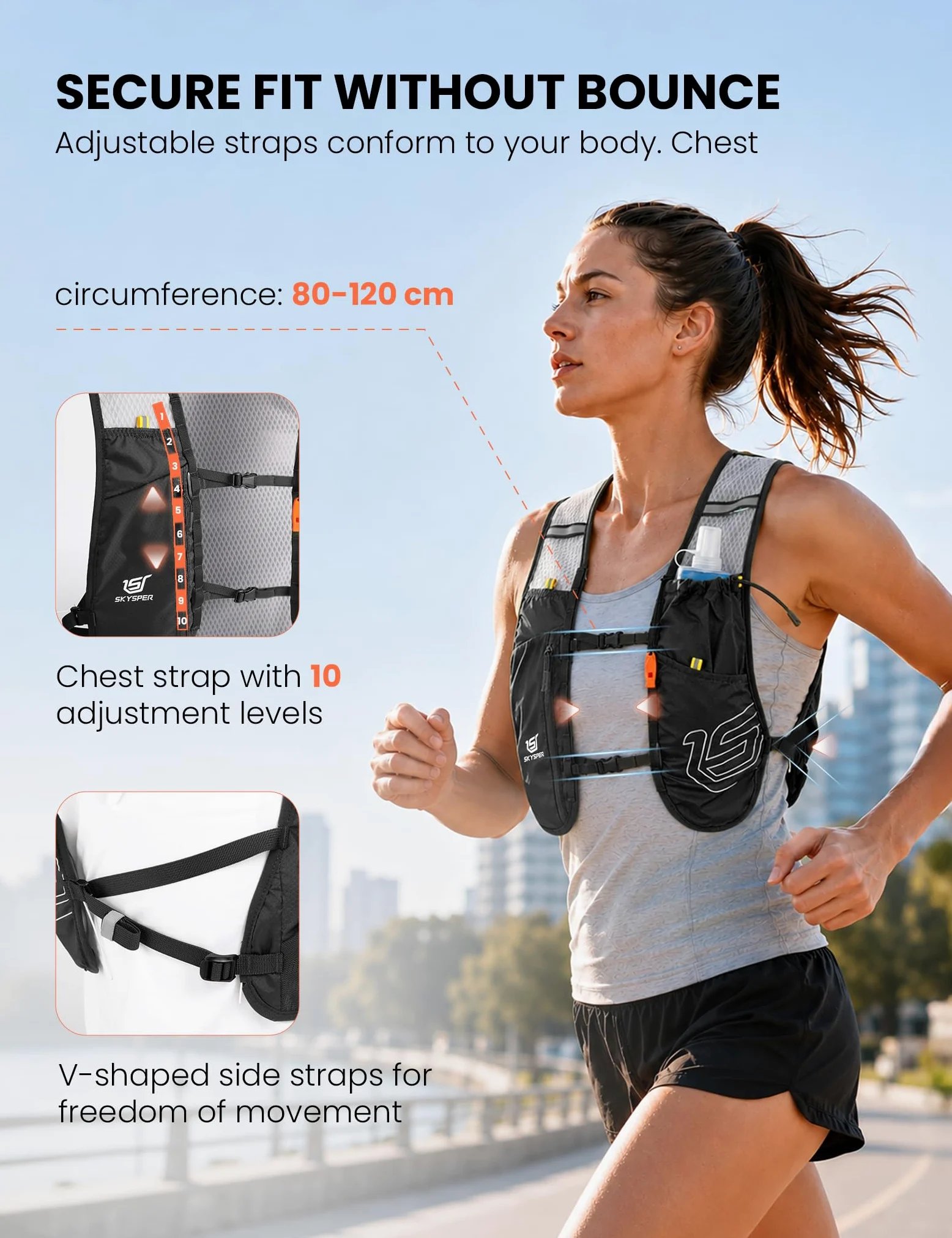SKYSPER Chaleco de Hidratación Running 5L | Chaleco Ligero con Botella 500ML y Diseño Reflectante para Trail Maratón y Senderismo
