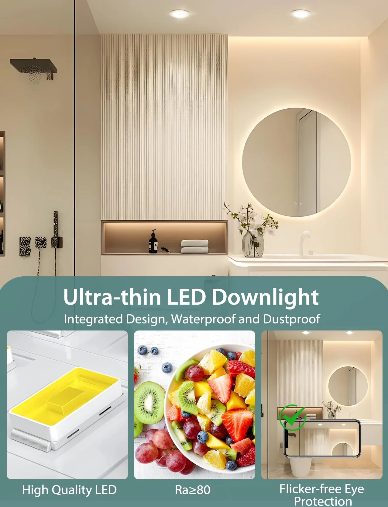 Aigostar Downlight LED Techo Empotrable 4.8W IP65 Impermeable 4000K Luz Natural Baño Extraplano Blanco 6 pack