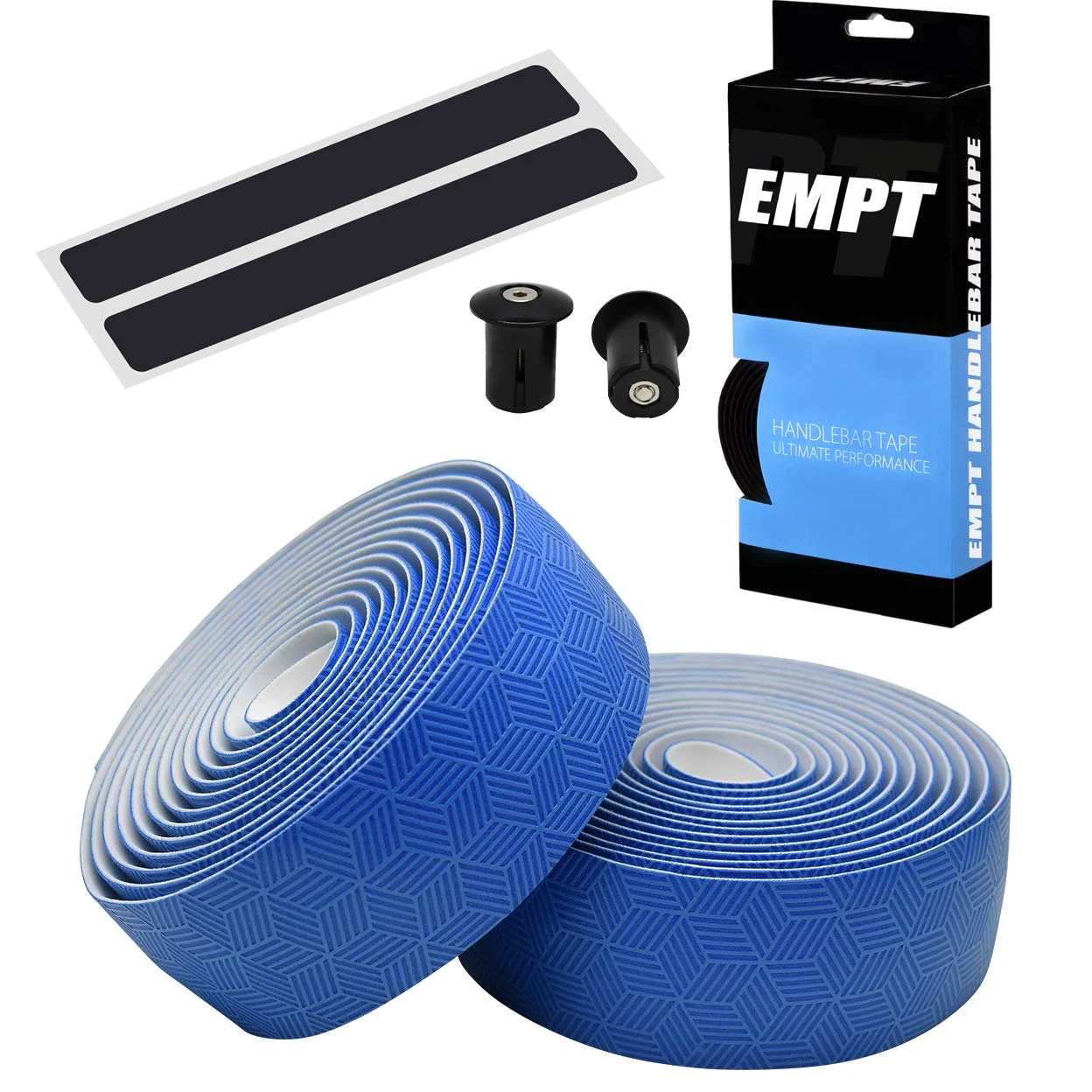 EMPT ES-JHT020 - Cinta de goma EVA para barra de carretera, cinta de manillar de pisto, tapa y cinta de extremo incluidas (celosía azul)