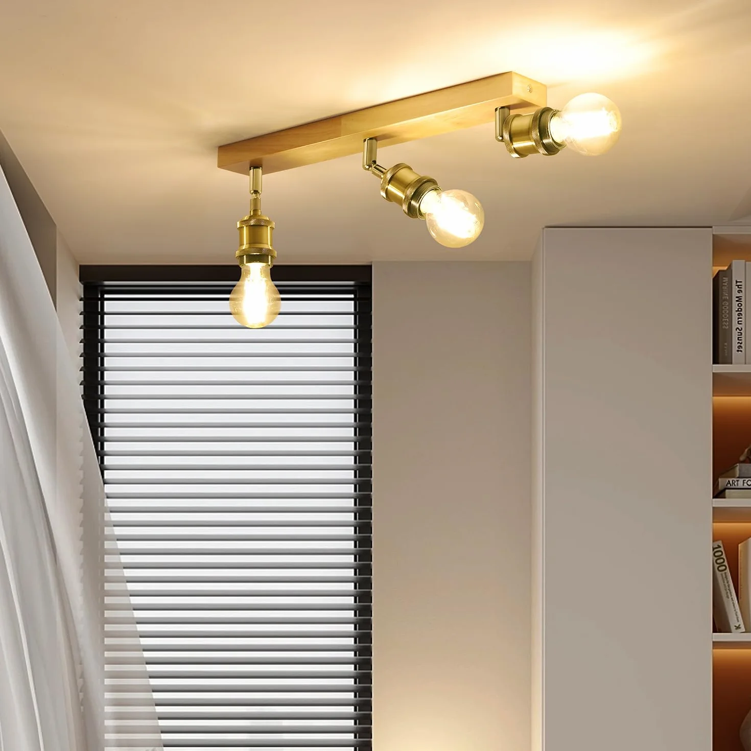 ANWIO Lámpara de Techo Retro 3 Vías E27 LED 40W 1080 Lúmenes Bronce Ajustable
