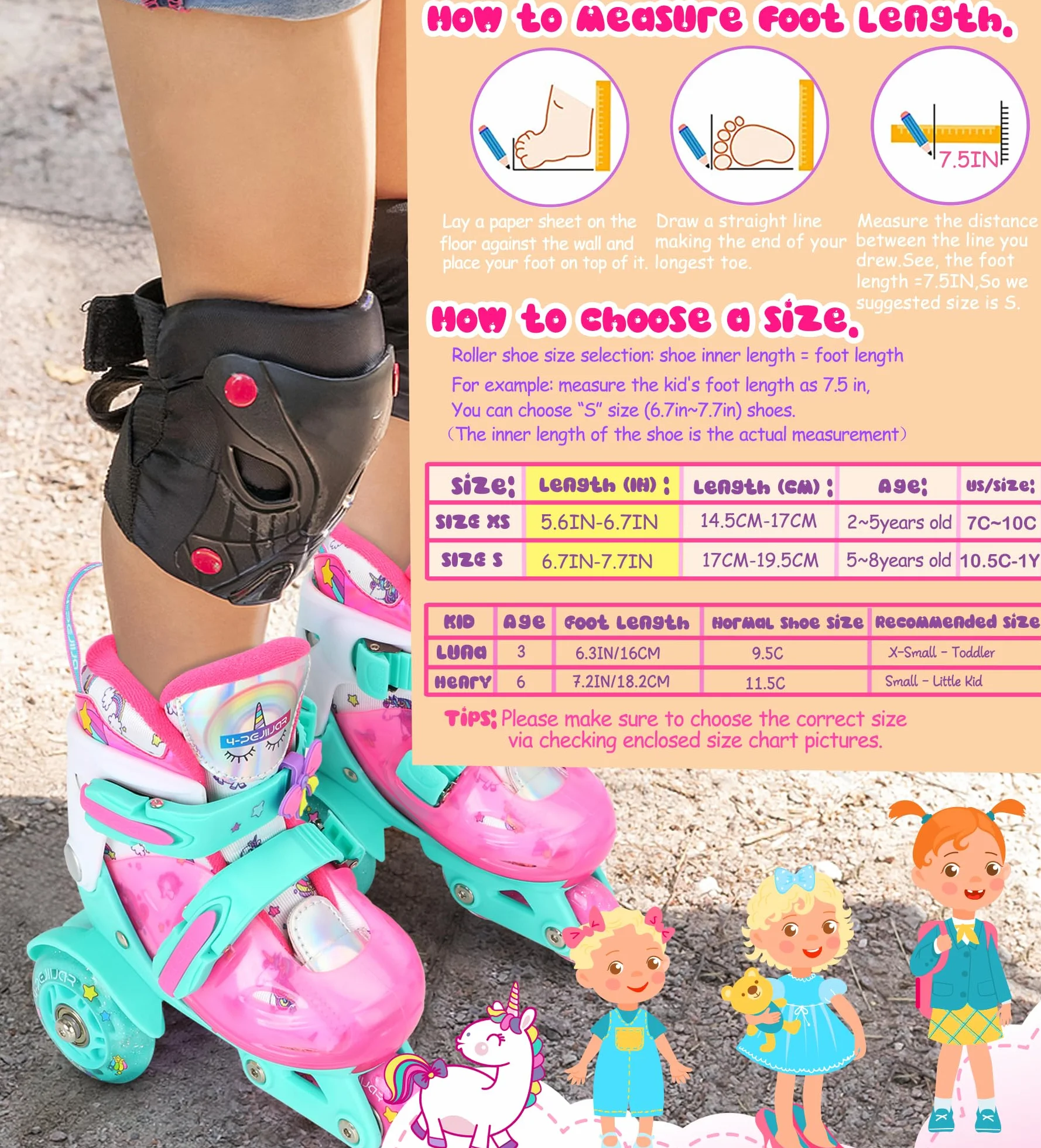 Patines Ajustables 3 Ruedas con Ruedas Luminosas Unicornio Dinosaurio Sirenita para Niñas Principiantes