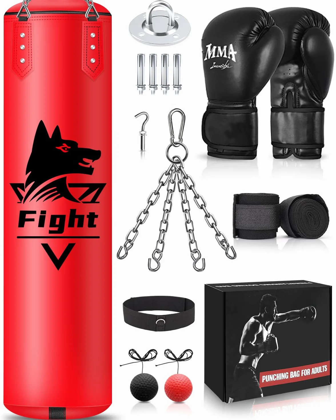 Saco de Boxeo para Colgar,120cm Sin Rellenar Saco Boxeo con Una Gama Completa de Accesorios, Microfibra de Cuero Bolsa Pesada para La Formación de Kickboxing Fitness MMA Grappling Muay Thai