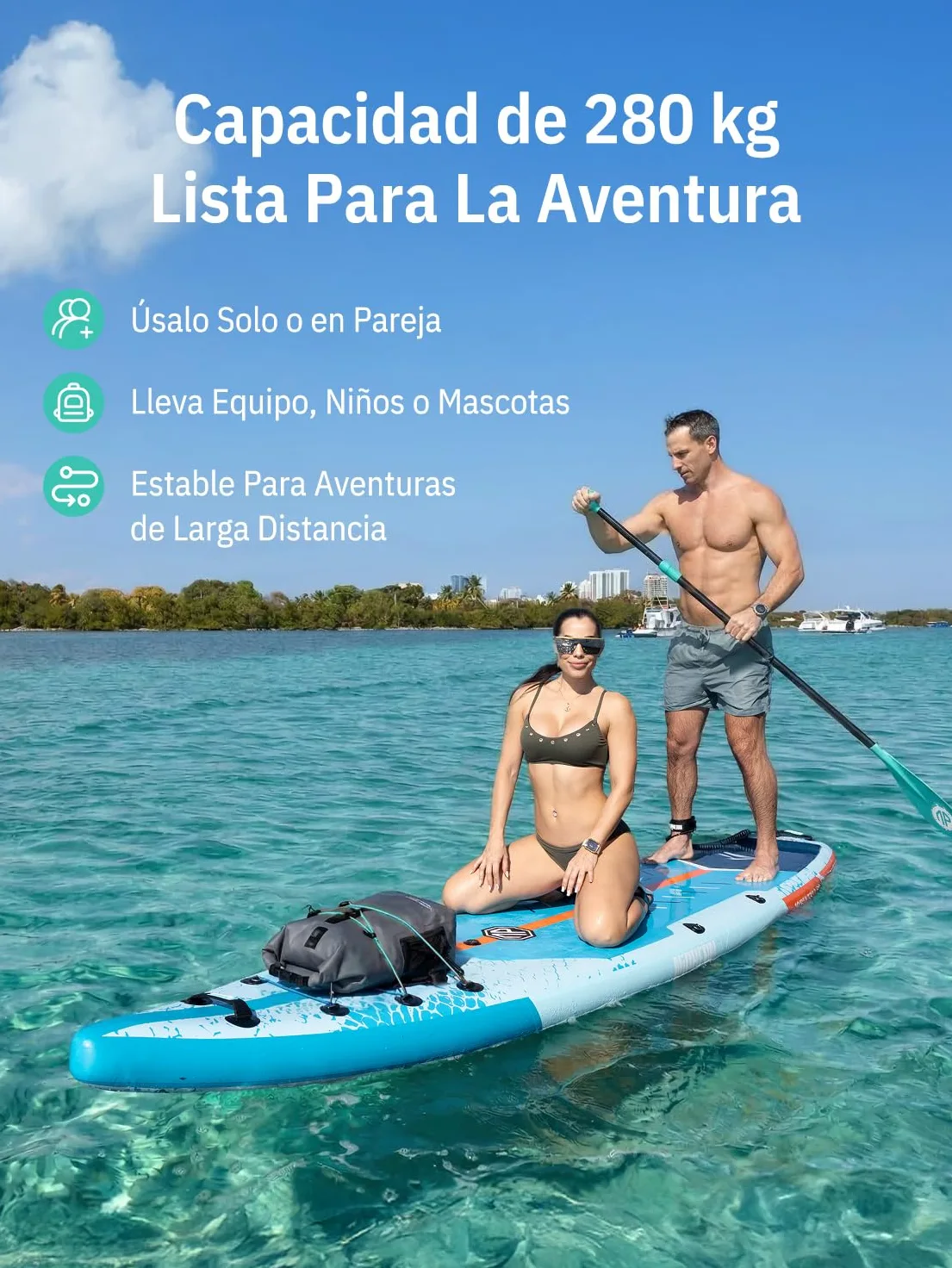 Niphean 380cm Tabla Paddle Surf Hinchable, Sup Touring con Accesorios | Tabla Padel Surf Rígida 280kg para Adultos y Principiantes, Kick Pad, Antideslizante, Kit Reparación