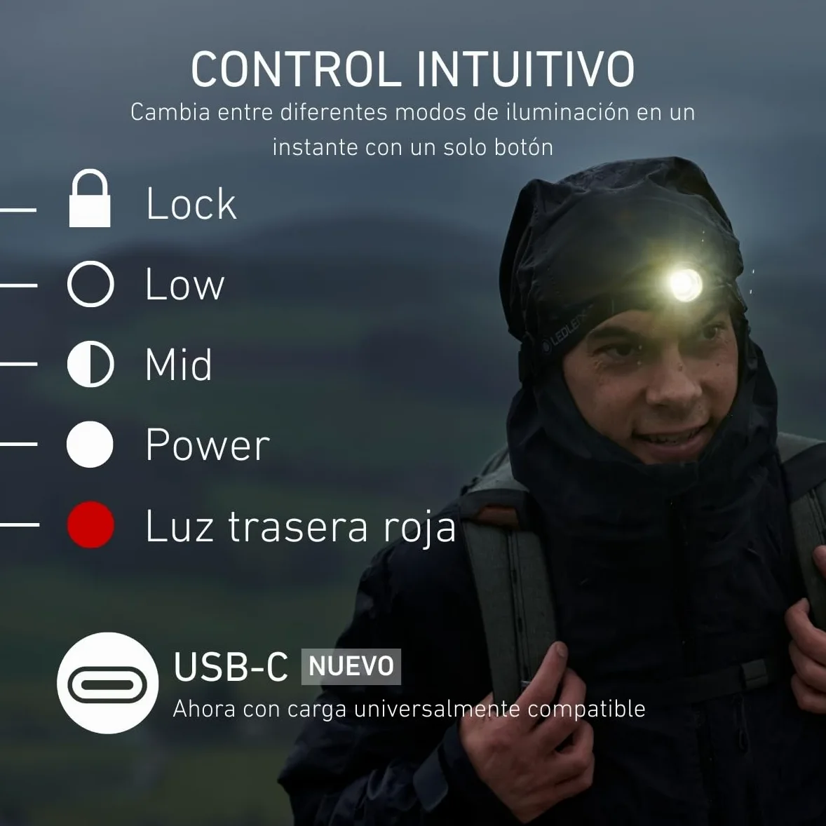 Ledlenser H8R Linterna Frontal Recargable, 600lm, Edición 25 Aniversario | Incluye batería adicional: doble autonomía, alcance 150 m, USB-C, luz roja trasera, IP54, para el trabajo, camping y pesca