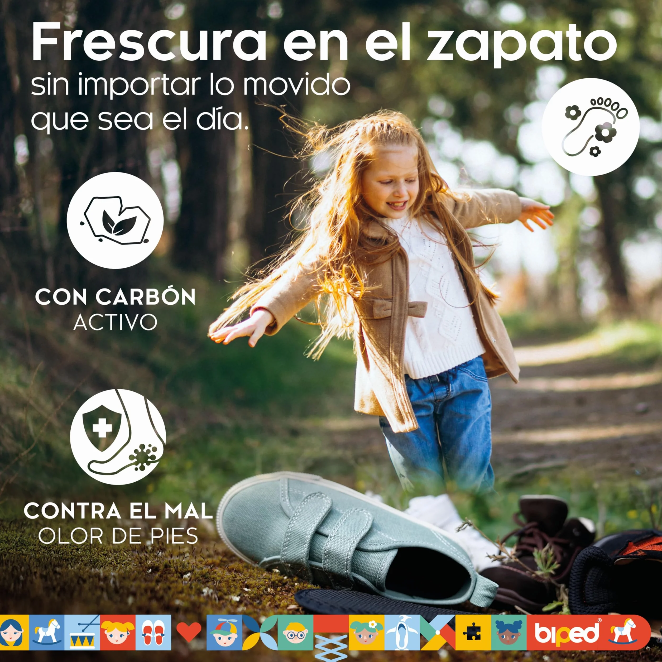 biped 2 pares plantillas infantiles carbón activo Frescura higiénica zapatillas botas goma calzado lavables mal olor
