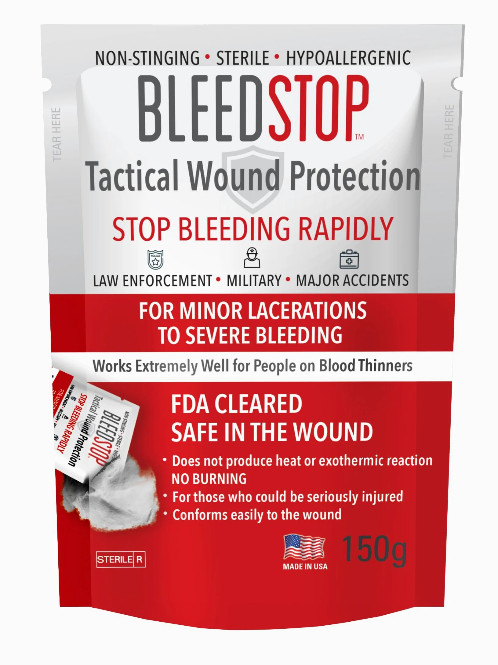 BleedStop Polvo de primeros auxilios para la coagulación de la sangre, kit de trauma para pacientes con adelgazamiento de la sangre, equipo de seguridad para acampar y supervivencia para heridas