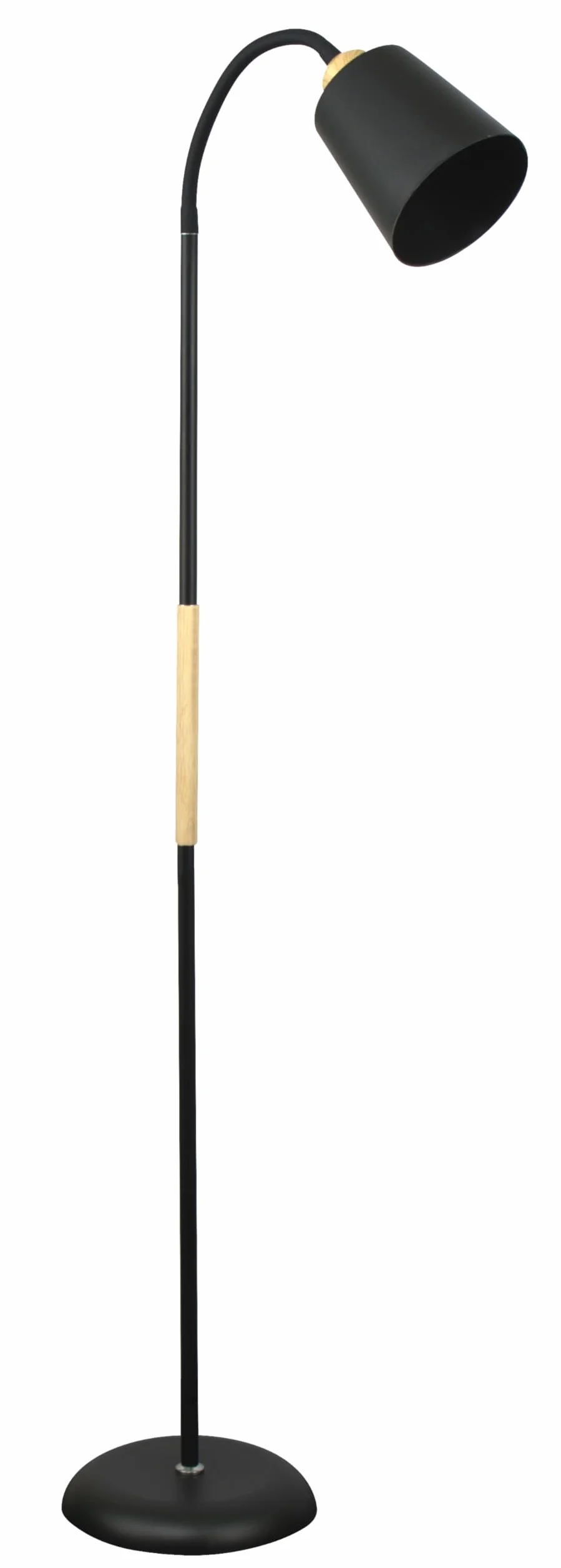 Lámpara de Pie SWEDEN Metal Madera 150cm Acabado Mate Brazo Orientable E27 Iluminación Escandinava Negro