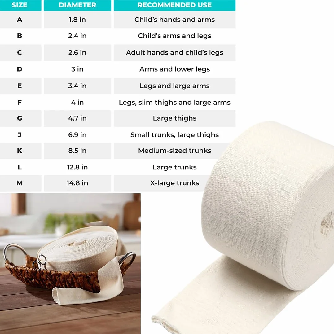 Vendas Tubulares Elásticas 7.6 cm x 7.9 m - Gasa Algodón Primeros Auxilios Talla D