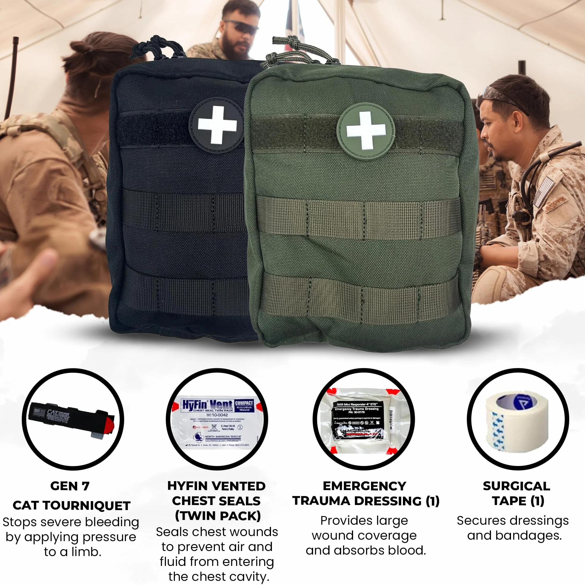 IFAK Kit Individual de Primeros Auxilios Kit de Trauma con Torniquete CAT Bolsa Médica Táctica para Control de Sangrado Negro